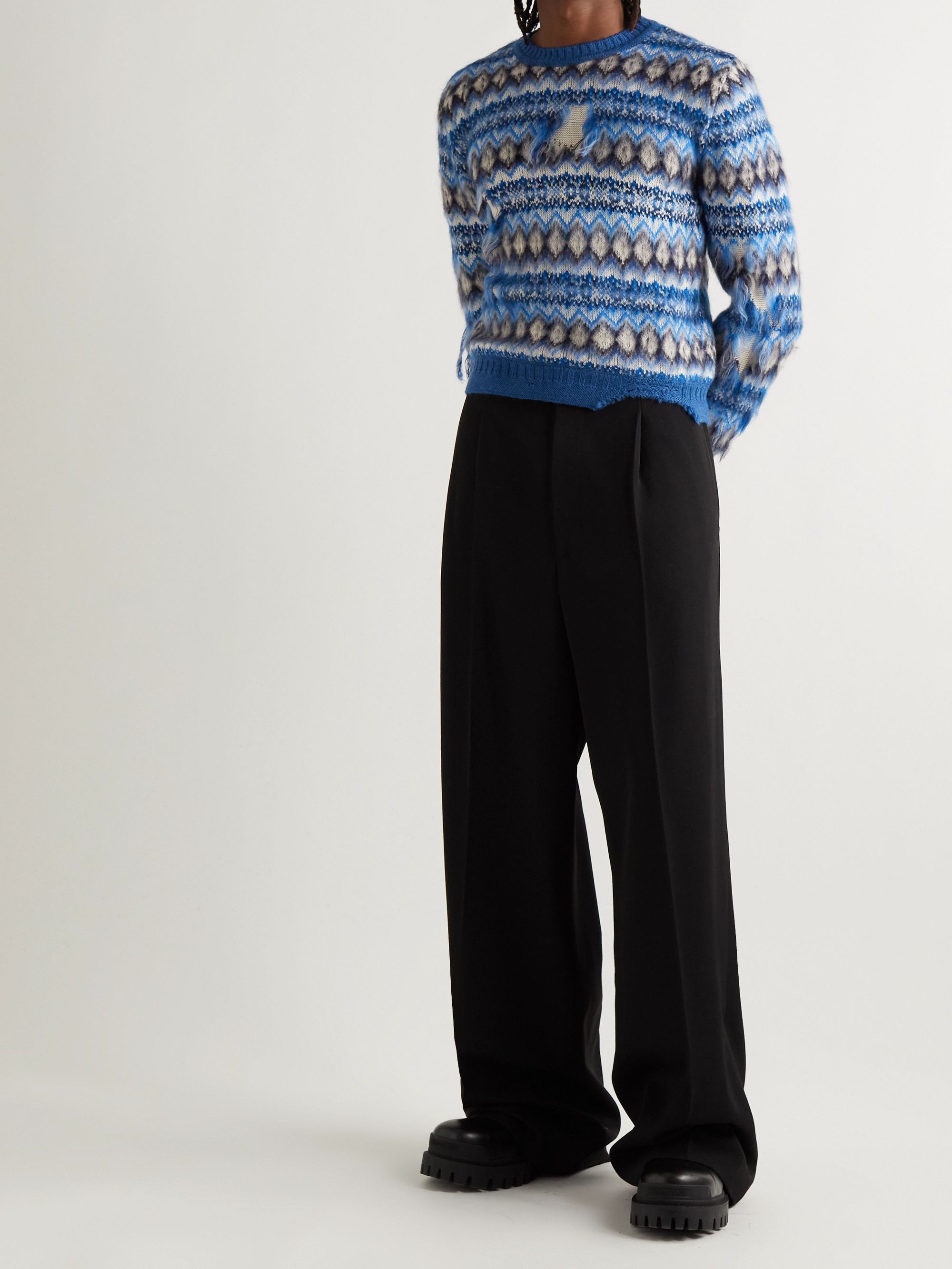 Maison Margiela NEW DISTRESSED FAIR ISLE CROPPED WOOL SWEATER Size US M / EU 48-50 / 2 - 17 Thumbnail