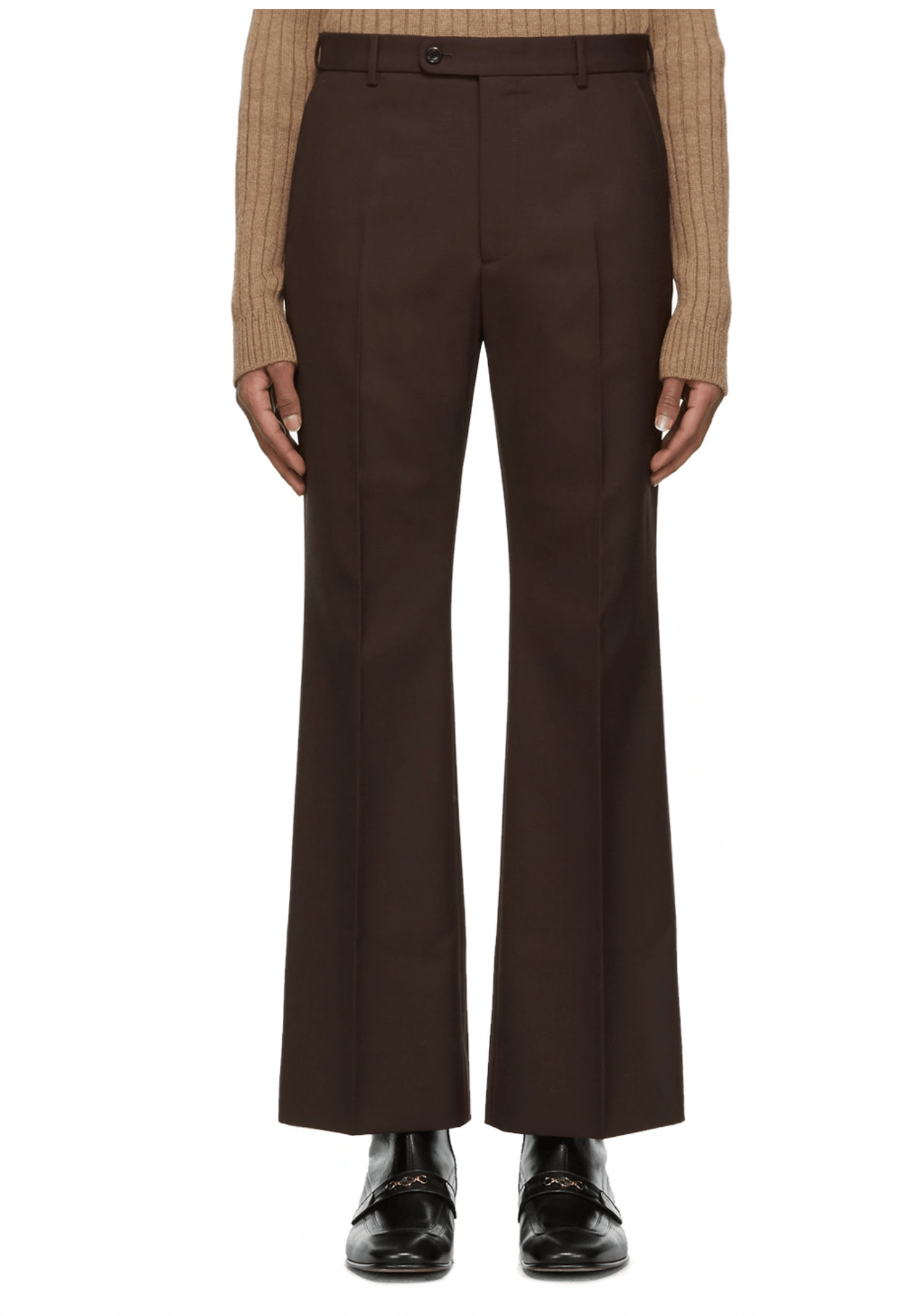 image of Gucci Brown Grain De Poudre Wool Flared Trousers, Men's (Size 36)