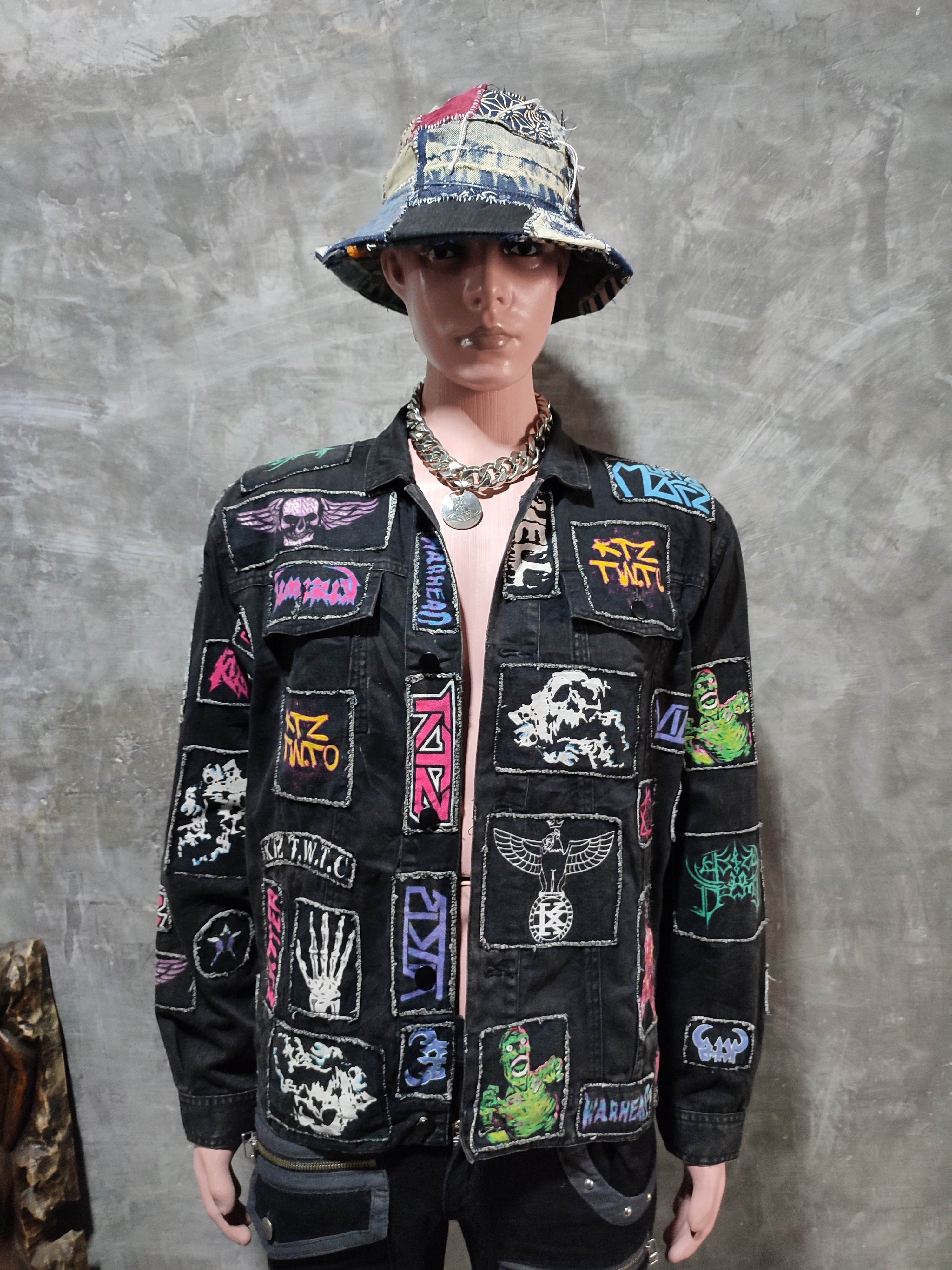 image of Kokon To Zai x Ktz Patches Punk Metal Core Satanic Jacket in Black Wash, Men's (Size Medium)