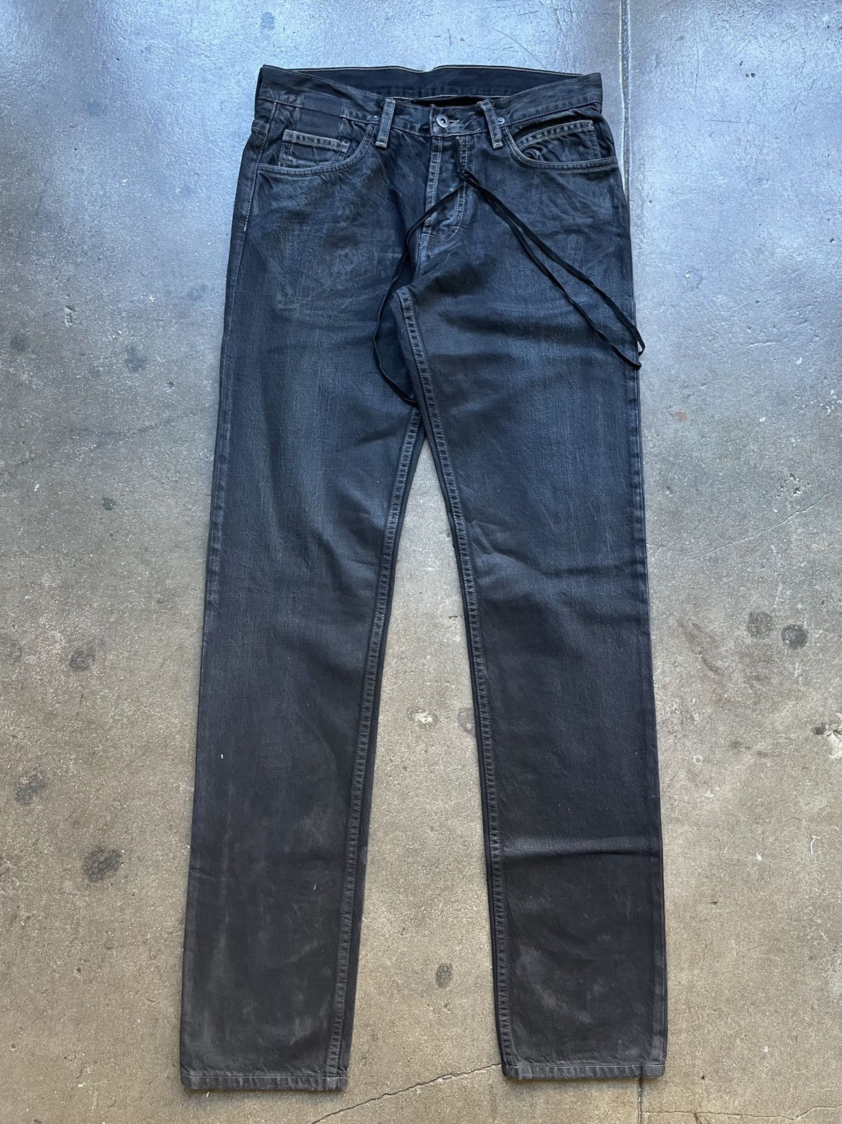 デニム・ジーパン RICK OWENS WAXED COTTON JEANS WITH LEATHER EFFECT Rick Owens × Rick Owens Drkshdw SS19 Rick Owens Detroit Cut