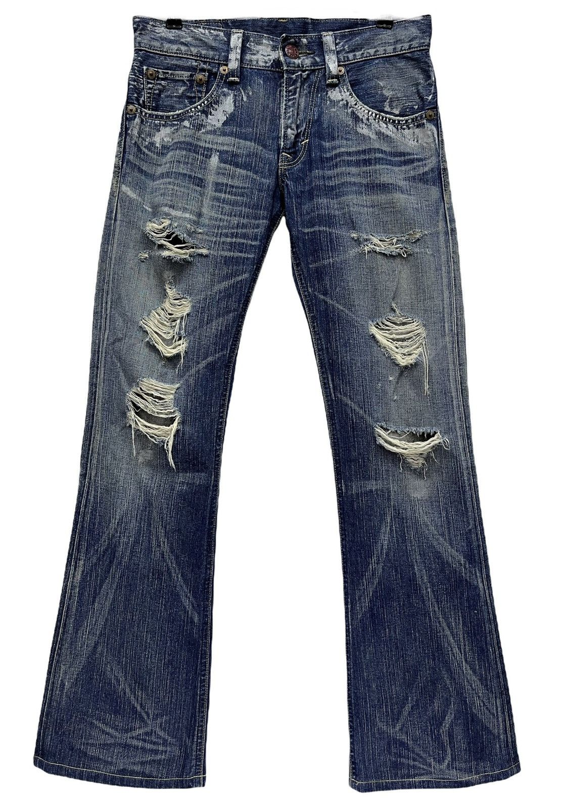 Japanese Brand FYE FLARE🔥Vintage EDWIN BLUE TRIP Ripped Distressed Denim Size 30" / US 8 / IT 44 - 2 Thumbnail