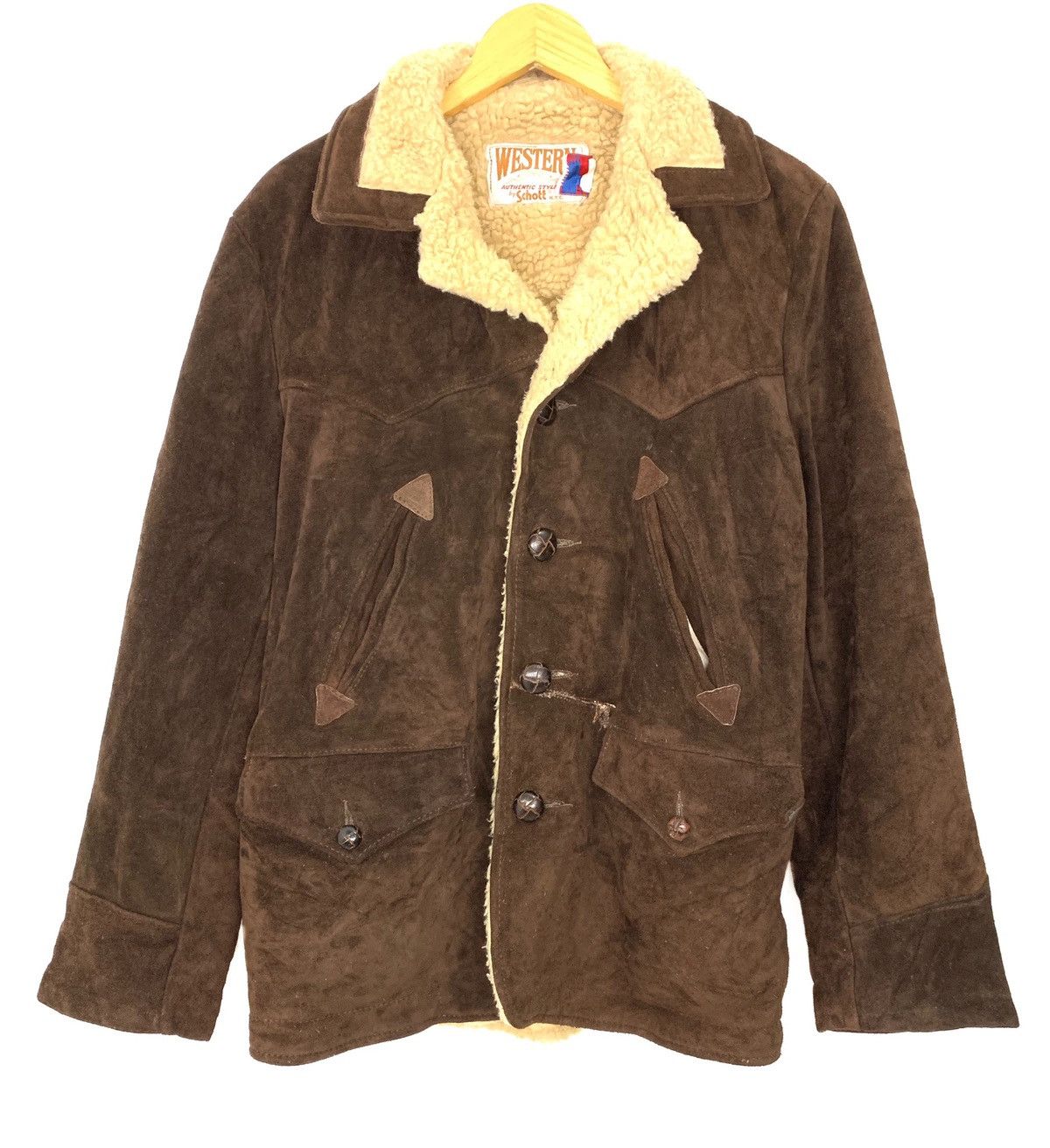 Schott 🔥 Vintage Schott Sherpa Suede Leather Heavy Jacket Size US M / EU 48-50 / 2 - 1 Thumbnail