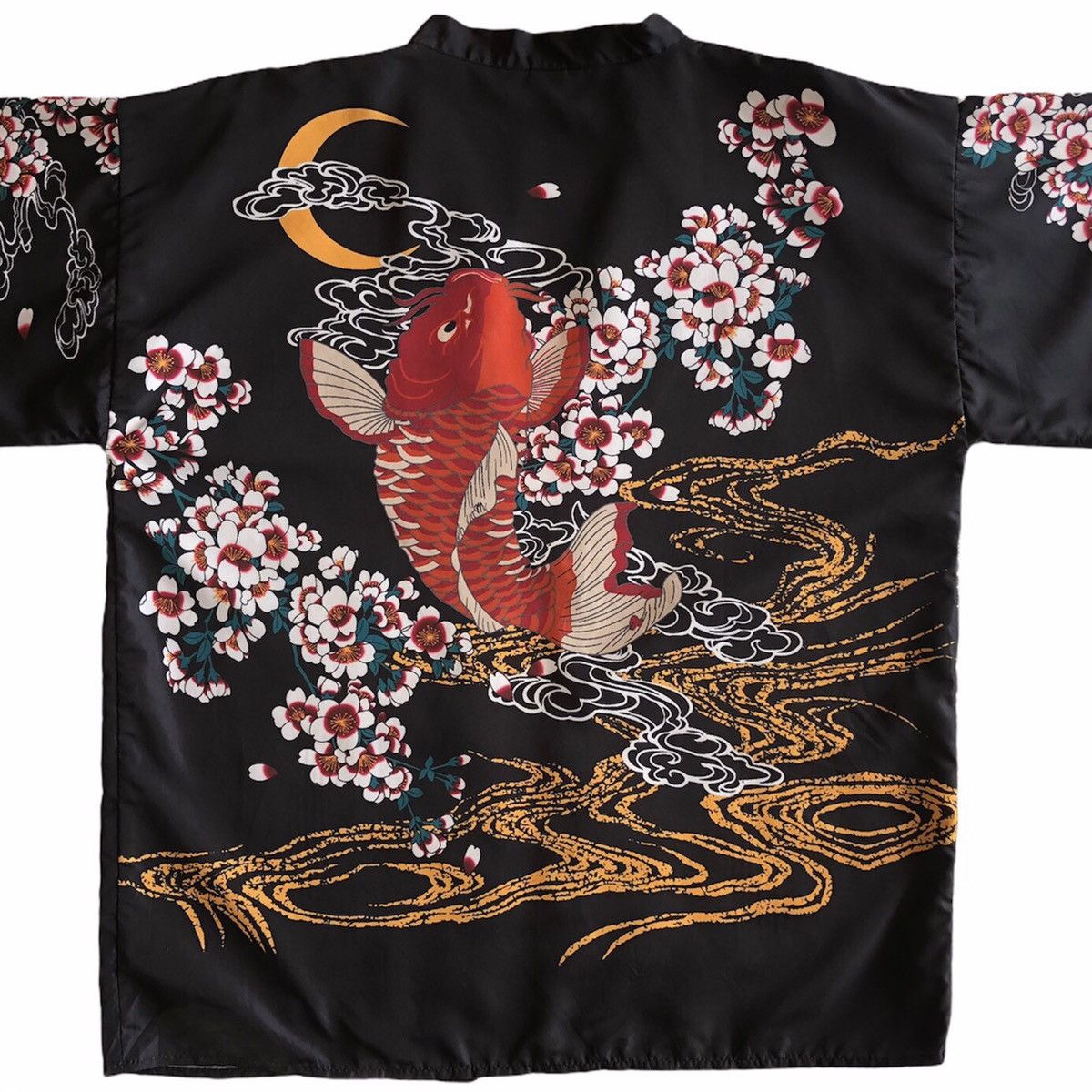 image of Kimono Cardigan Koi Fish Streetwear Japanese Style in Black, Men's (Size Large)
