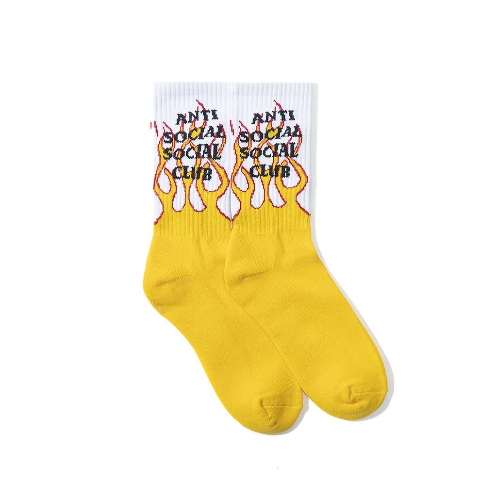 Anti Social Social Club DS ASSC Yellow Flame Socal White Socks Bape Kith FTP FOG CDG Size ONE SIZE - 4 Thumbnail