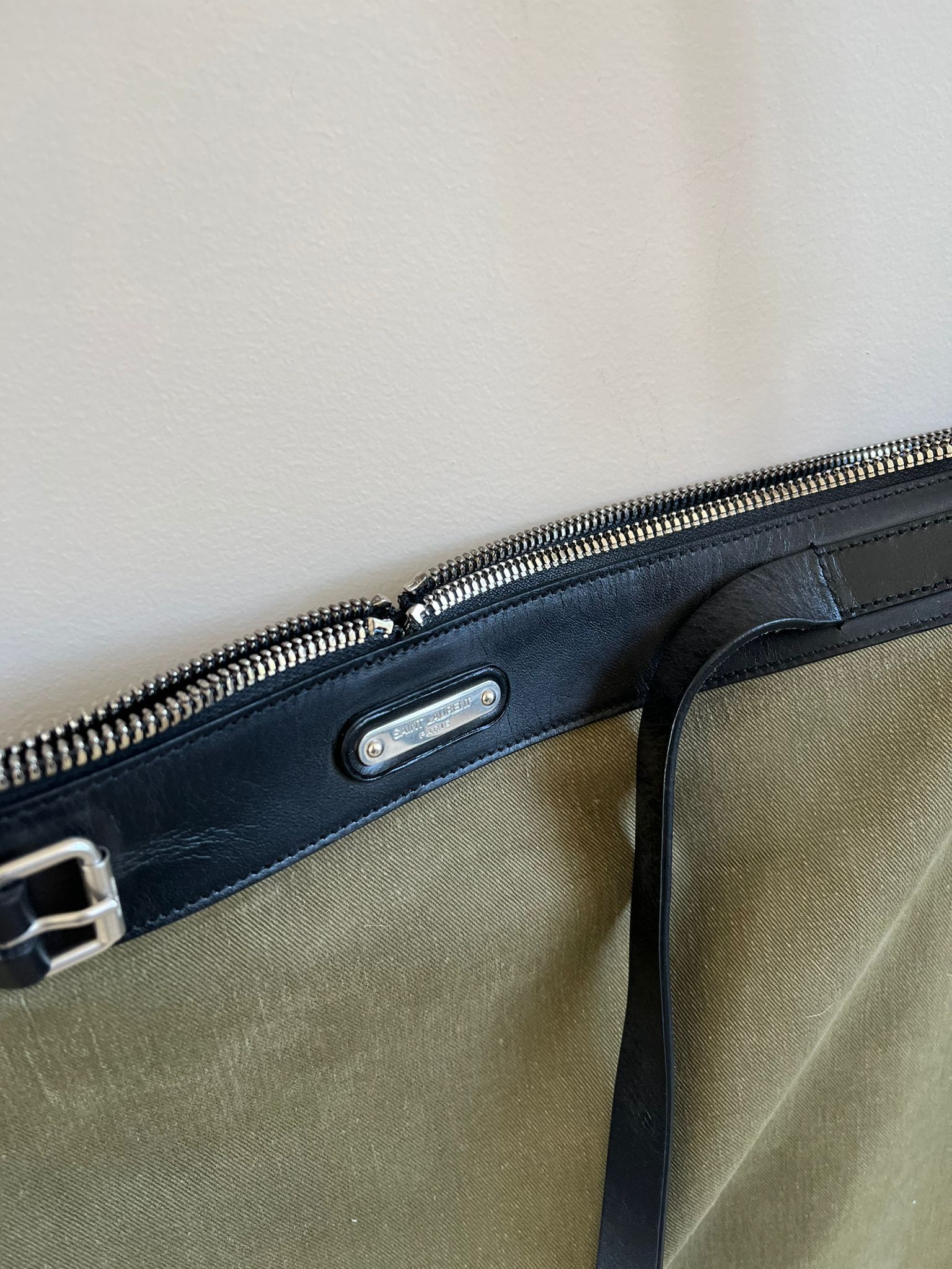 Saint Laurent Paris ID L Convert Gabardine Bag in Military Green Color Size ONE SIZE - 8 Thumbnail