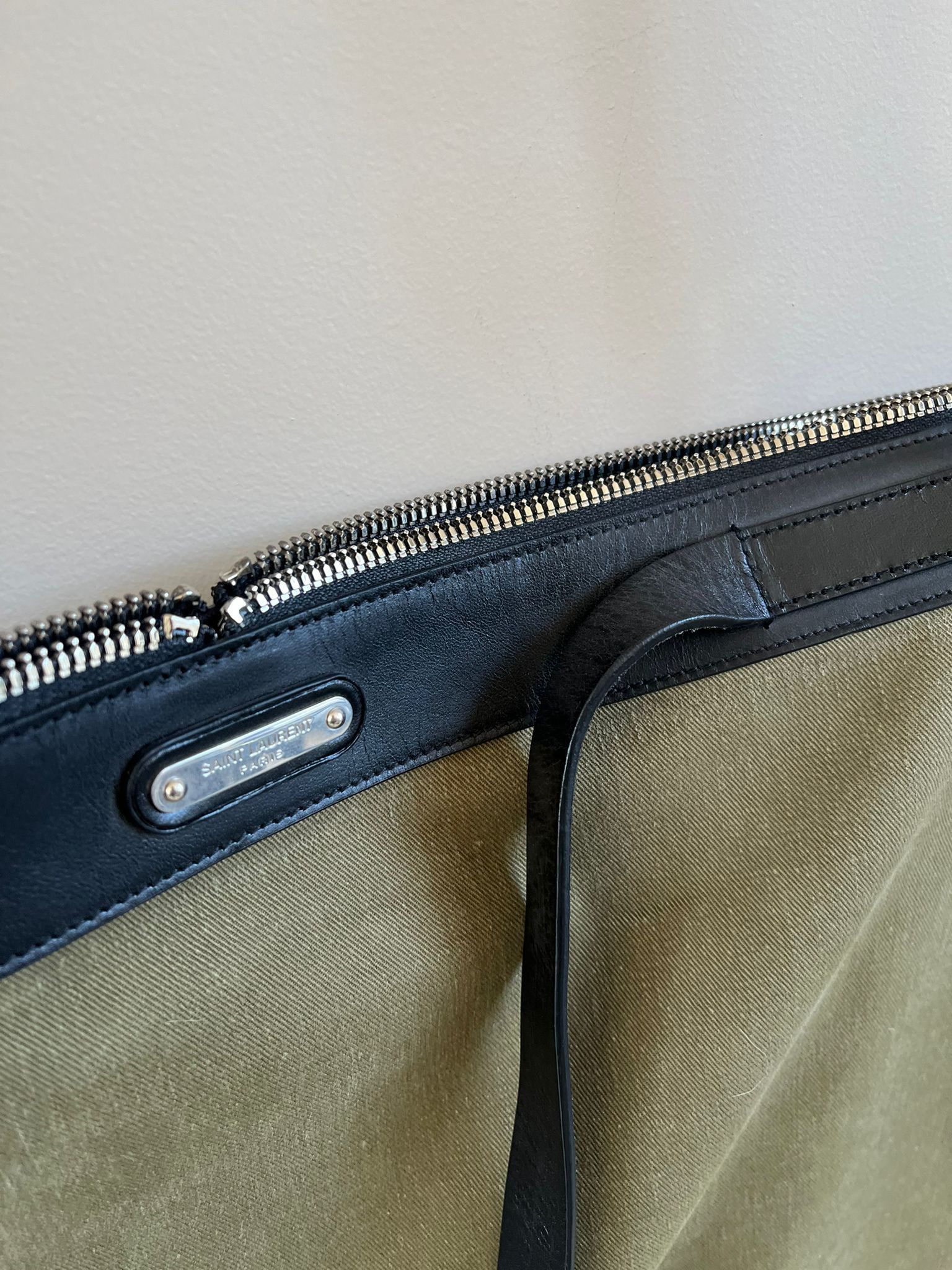 Saint Laurent Paris ID L Convert Gabardine Bag in Military Green Color Size ONE SIZE - 9 Thumbnail