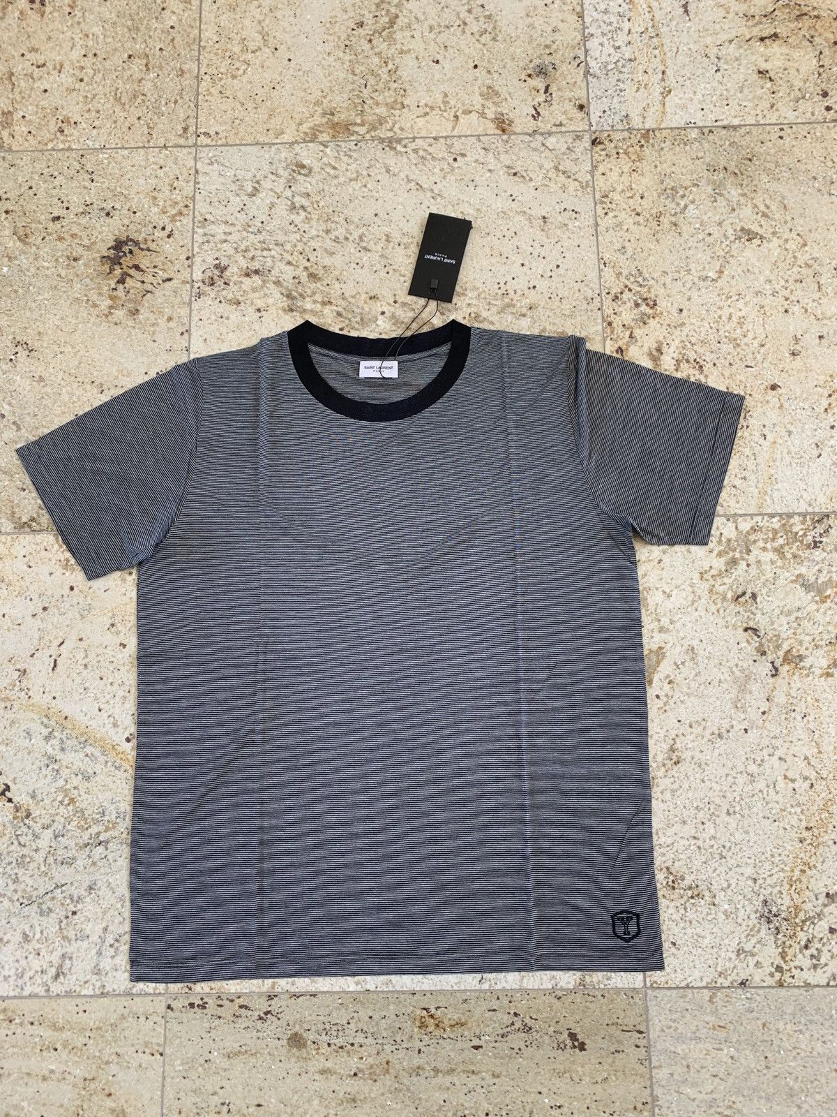 Saint Laurent Paris Thin Stripe University Patch Tee Size US M / EU 48-50 / 2 - 3 Thumbnail