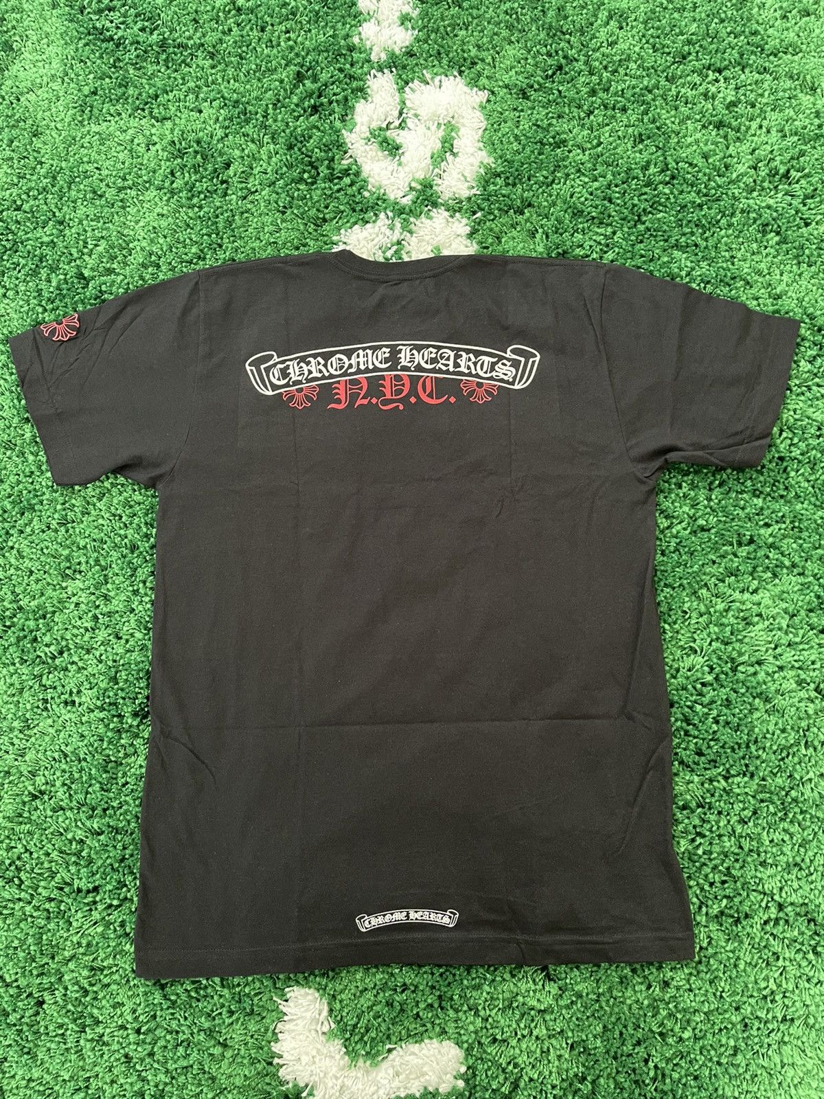 image of Chrome Hearts Scroll Logo Nyc Exclusive Tee in Black, Men's (Size Small)