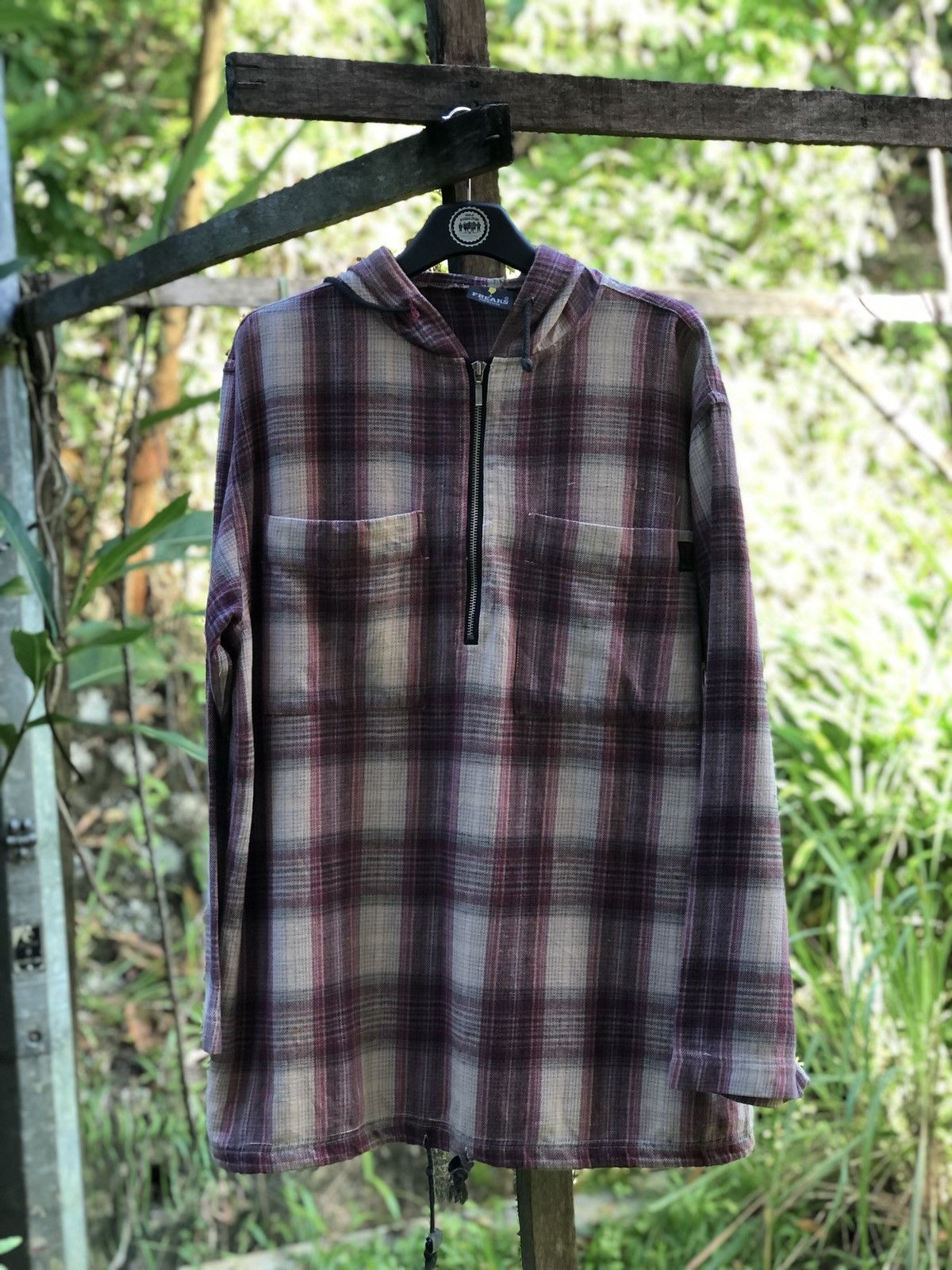 Japanese Brand Vintage Shadow Plaid Quarted Zipper Pullover Shirts Hoodie Size US XXL / EU 58 / 5 - 1 Thumbnail