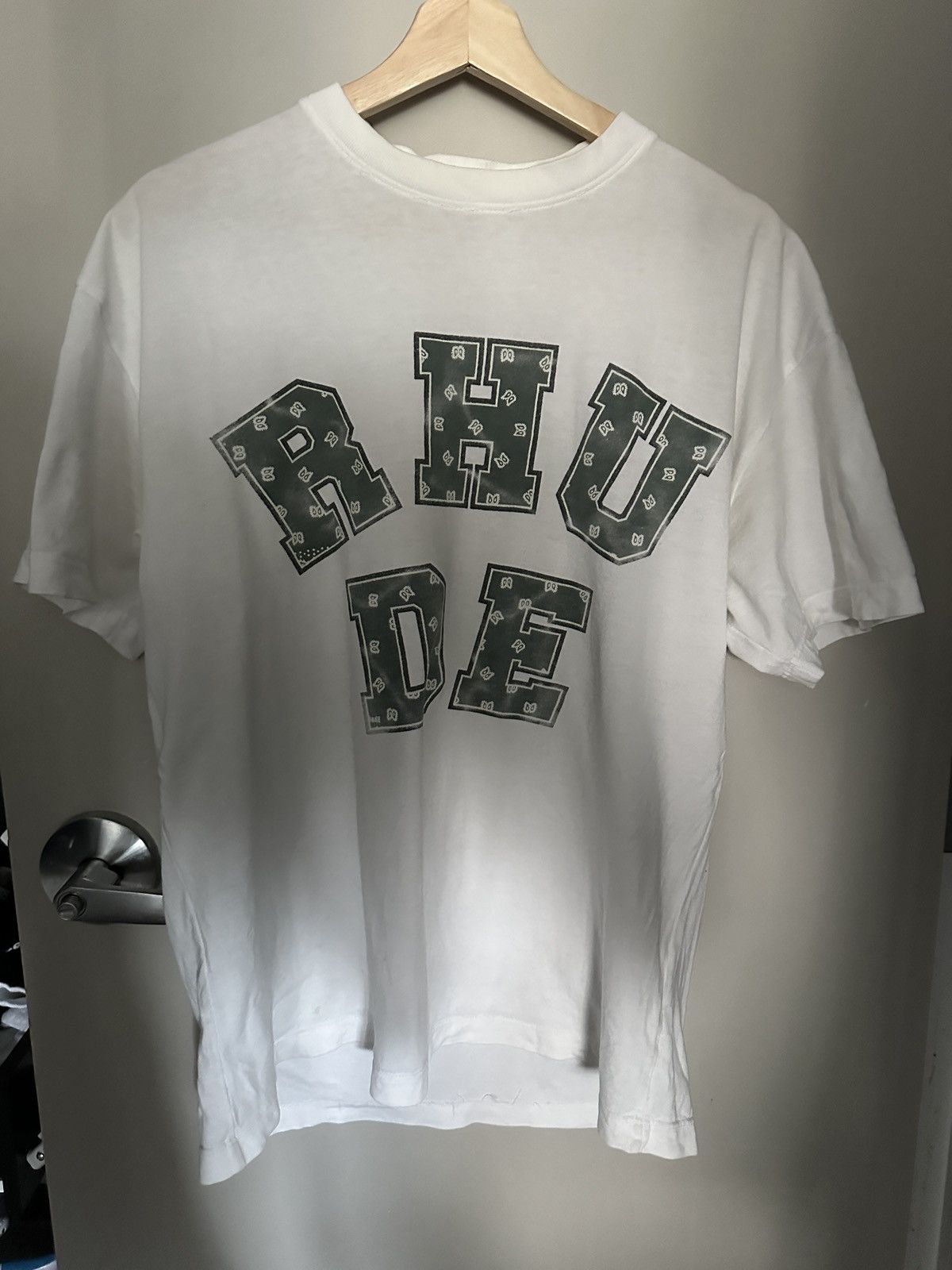 image of Rhude Varsity Bandana Tee in White, Men's (Size XS)