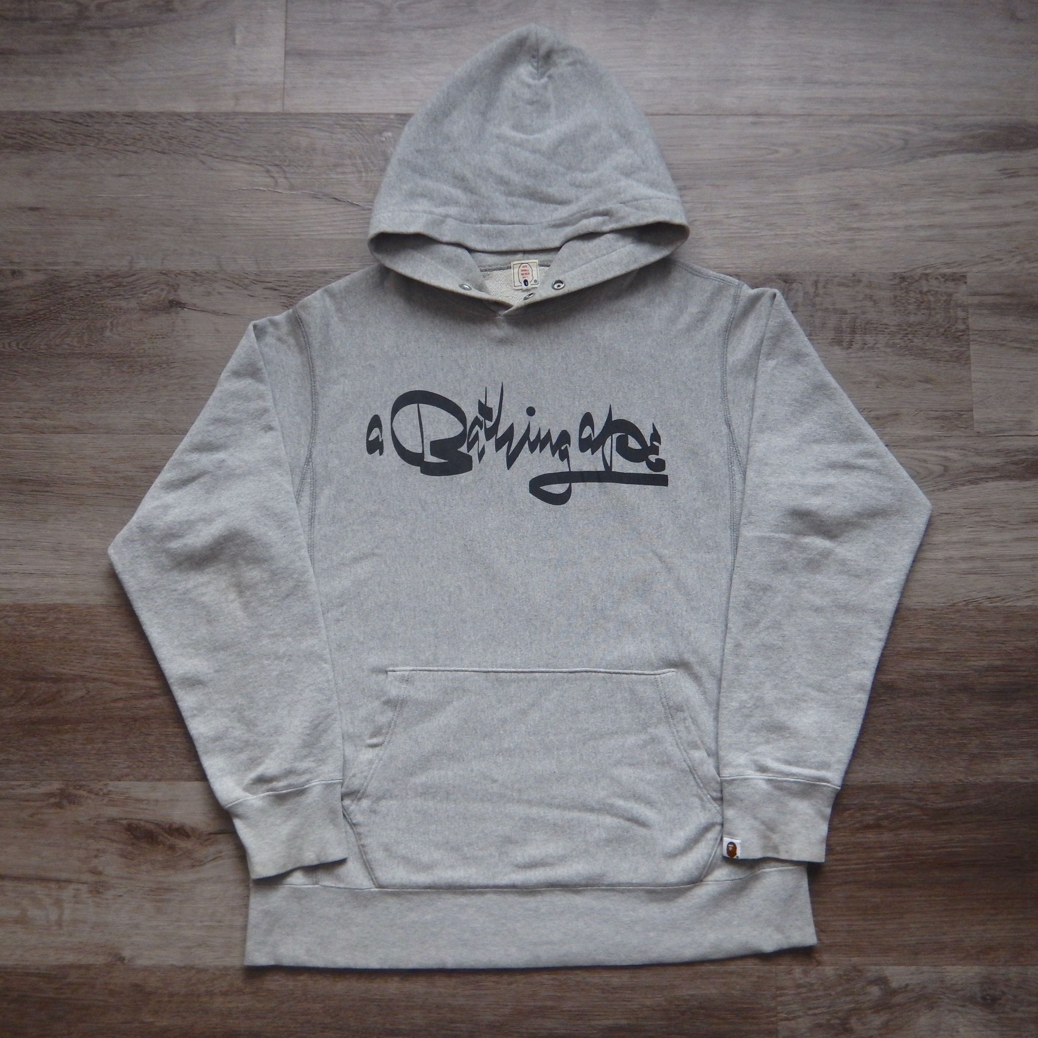 image of Early 2000S Bape x Futura Gray Script Hoodie in Grey, Men's (Size Medium)