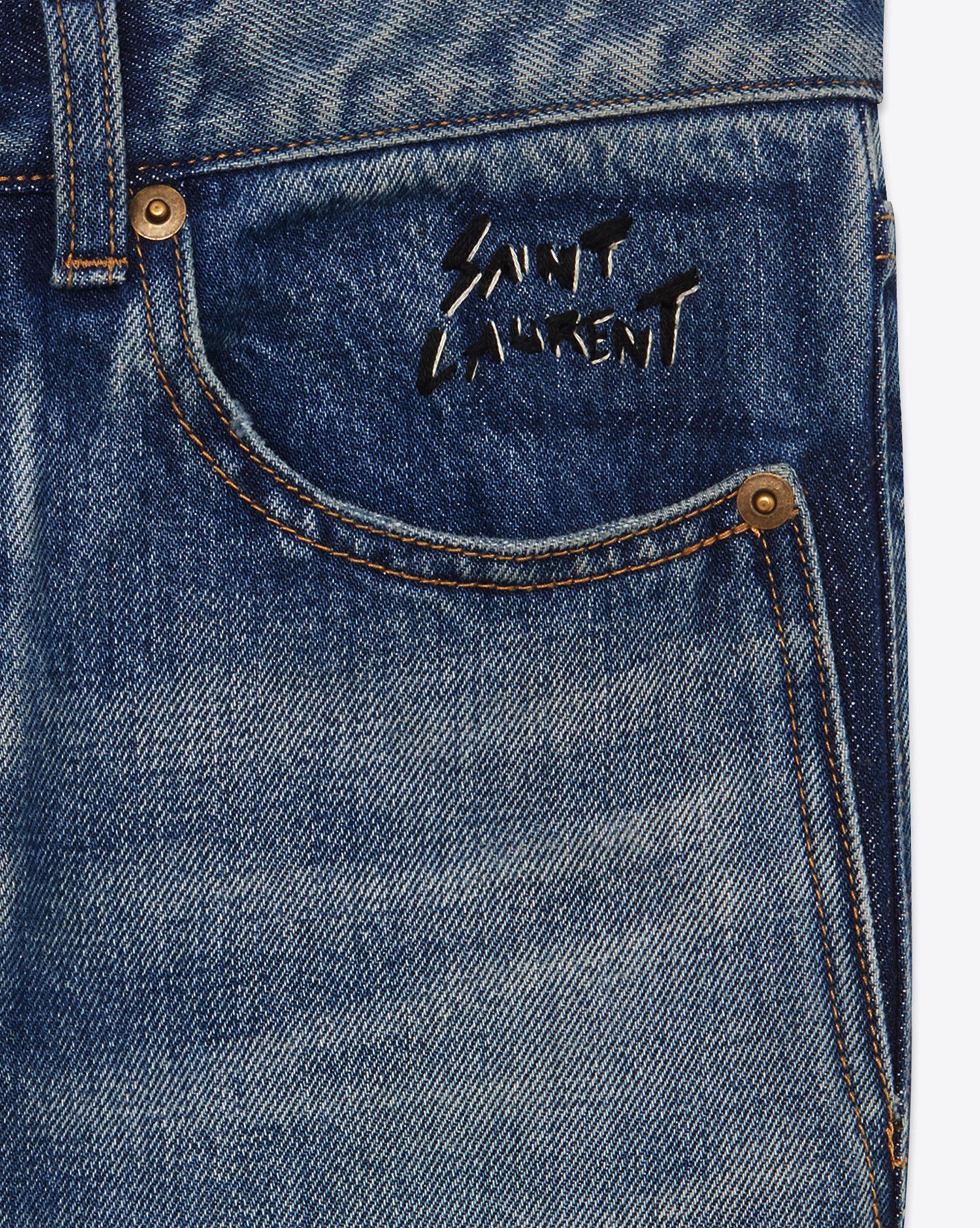 Saint Laurent Paris Saint Laurent D14 Embroidered Vintage Blue Denim Size US 31 - 4 Thumbnail