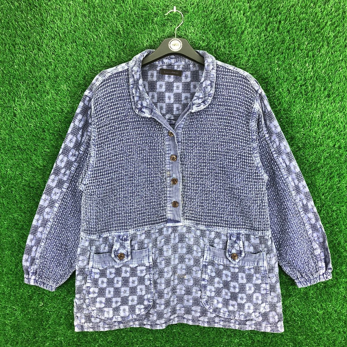 Japanese Brand Vintage 90's Blouse Indigo Pullover Quarter Button Up Size M / US 6-8 / IT 42-44 - 1 Thumbnail
