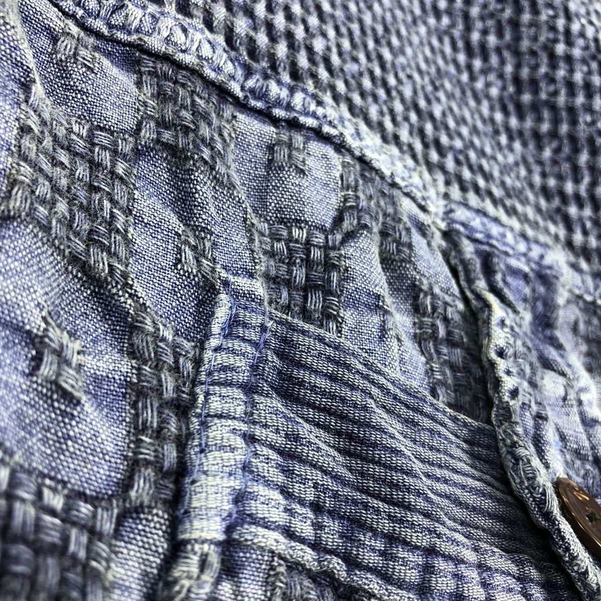 Japanese Brand Vintage 90's Blouse Indigo Pullover Quarter Button Up Size M / US 6-8 / IT 42-44 - 9 Thumbnail