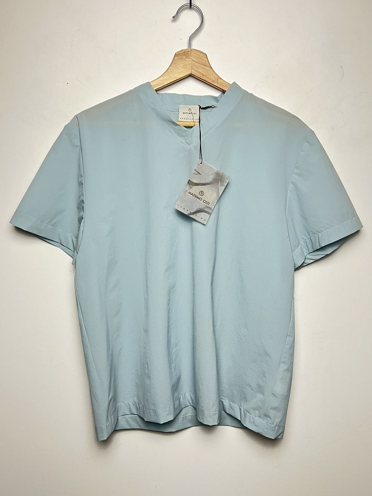 image of Massimo Osti x Stone Island Osti Stone Island Vintage Baby Blue V-Neck T-Shirt, Men's (Size Medium)