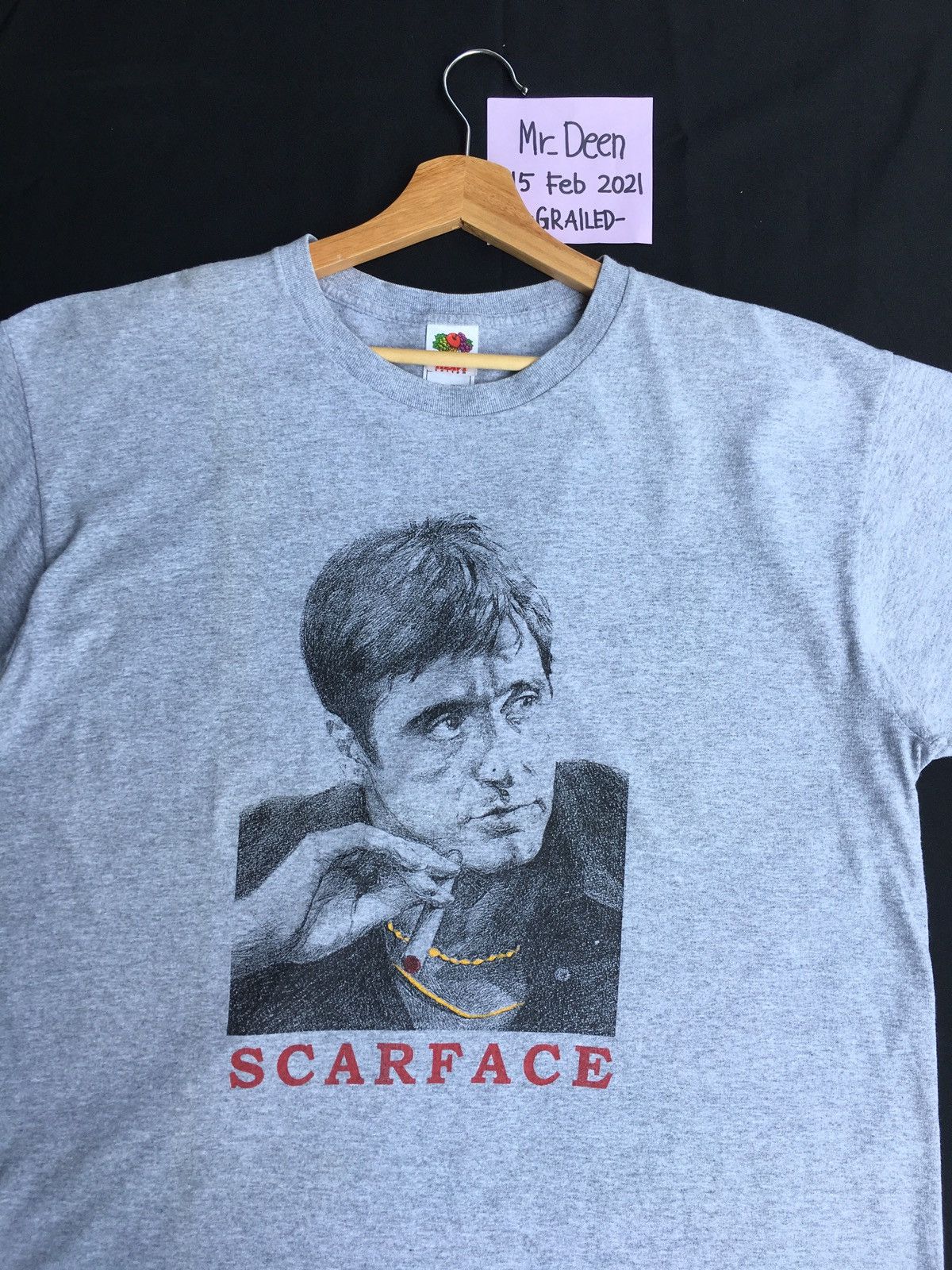 image of Movie x Vintage Scarface Photo Tee Al Pacino in Grey, Men's (Size XL)