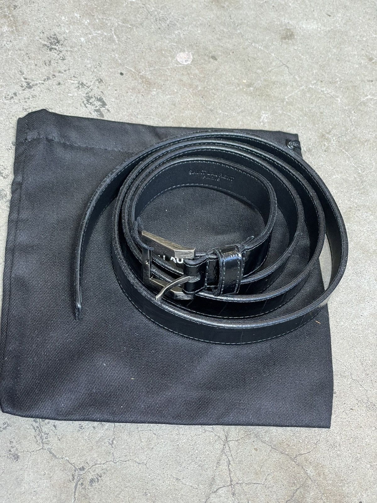 Saint Laurent Paris Saint Laurent Skinny Crocodile Embossed Leather Belt Size ONE SIZE - 1 Thumbnail
