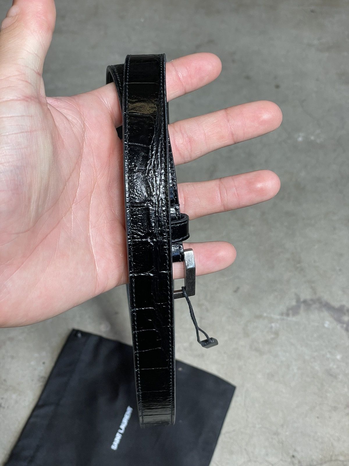 Saint Laurent Paris Saint Laurent Skinny Crocodile Embossed Leather Belt Size ONE SIZE - 3 Thumbnail