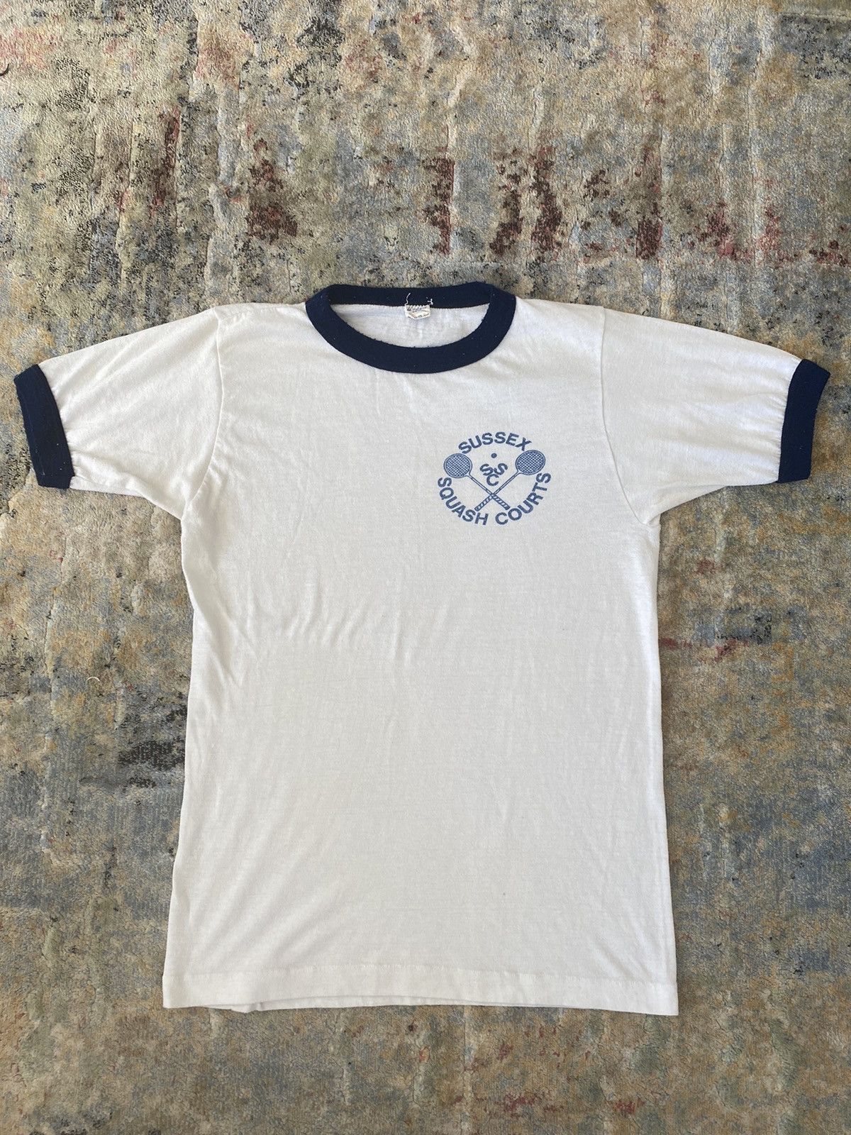 Vintage Vintage1970s Rare Sussex Squash Court White Ringer Tee Shirt Size US S / EU 44-46 / 1 - 1 Thumbnail