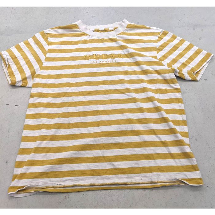 Guess yellow and sales white striped shirt