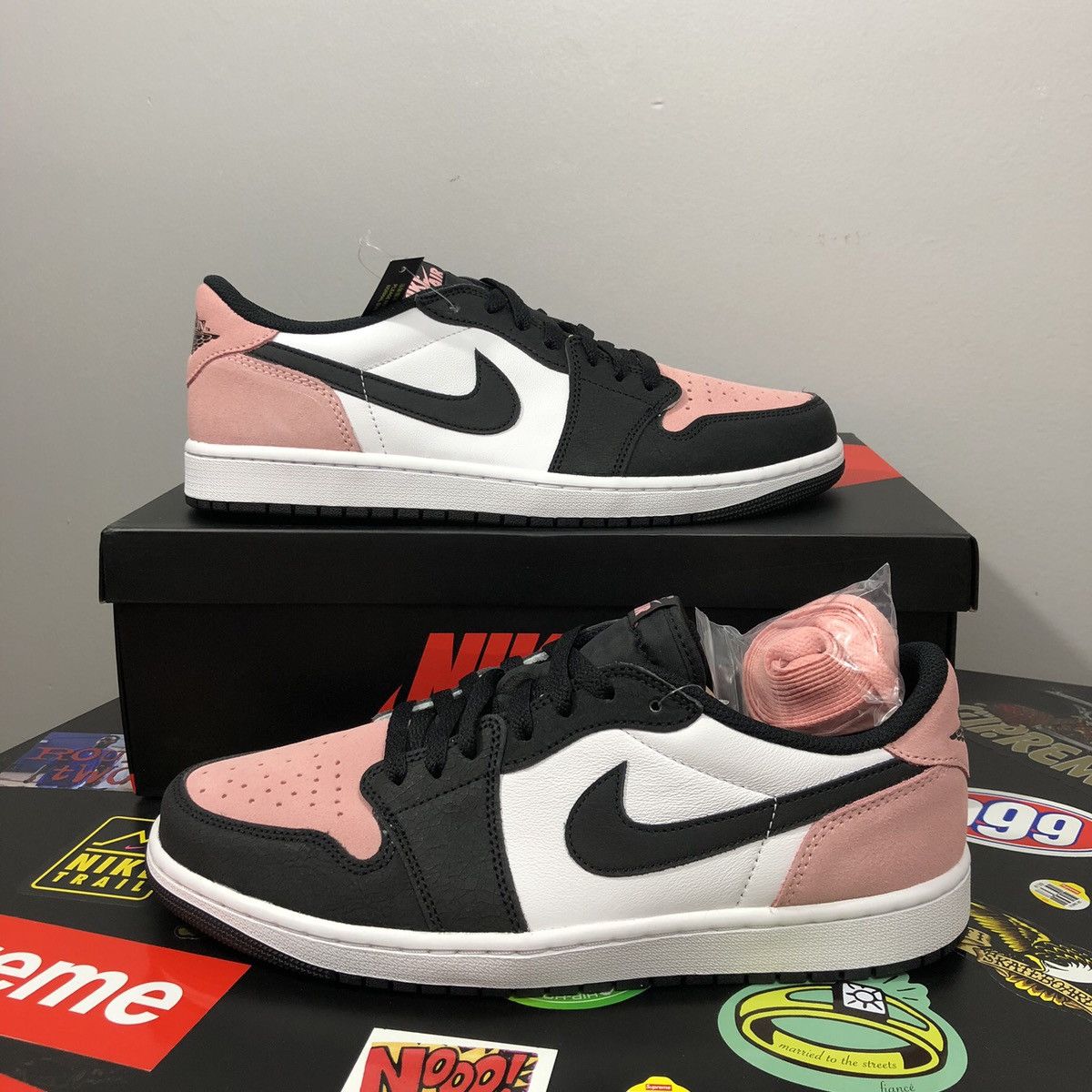 image of Jordan Nike Air Jordan 1 Low OG Bleached Coral Shoes in Black/Bleached Coral/White, Men's (Size 11)