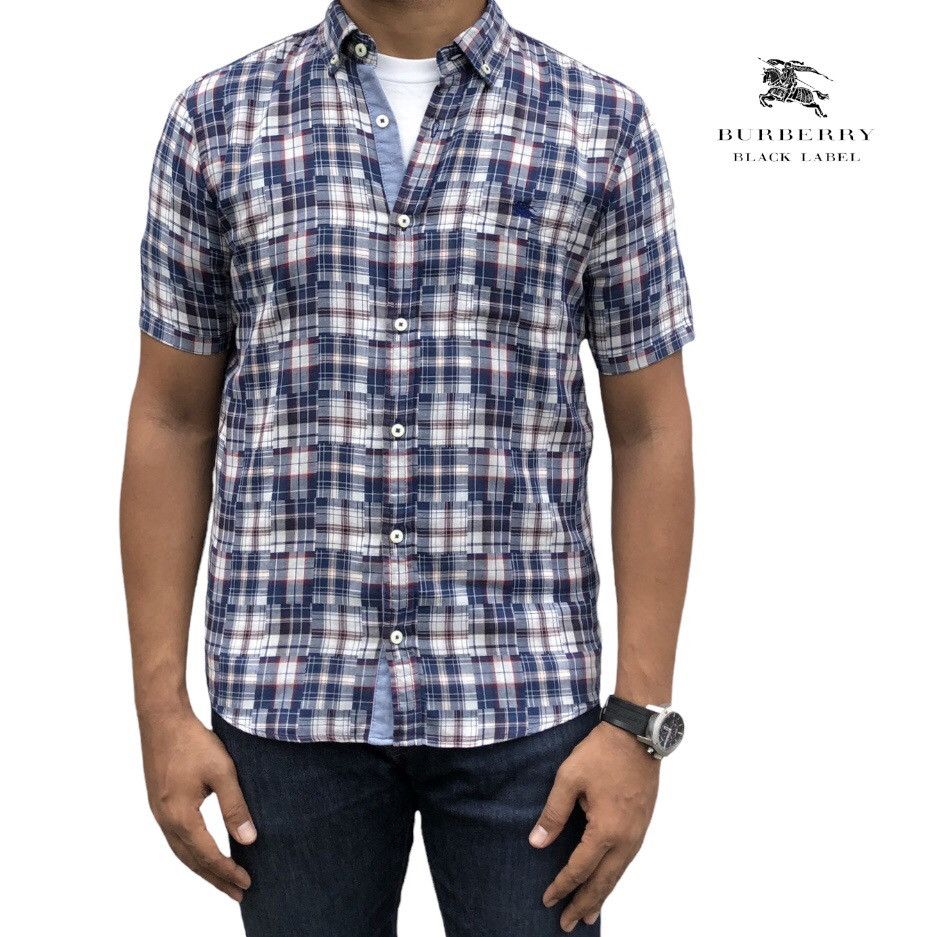 image of Burberry Printed Pattern Patchwork Short Sleeves Shirt, Men's (Size Small)