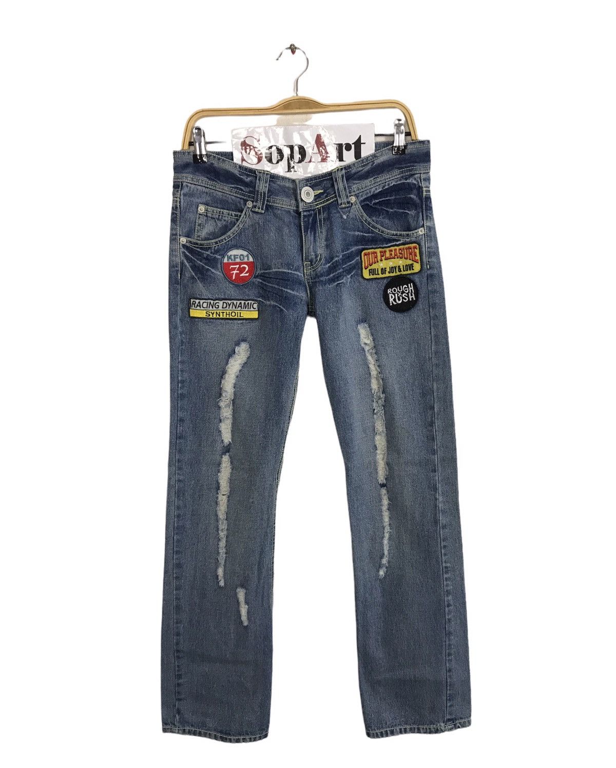 Japanese Brand Vintage Grazie Jeans Distressed Patches Design Size 31" - 1 Thumbnail