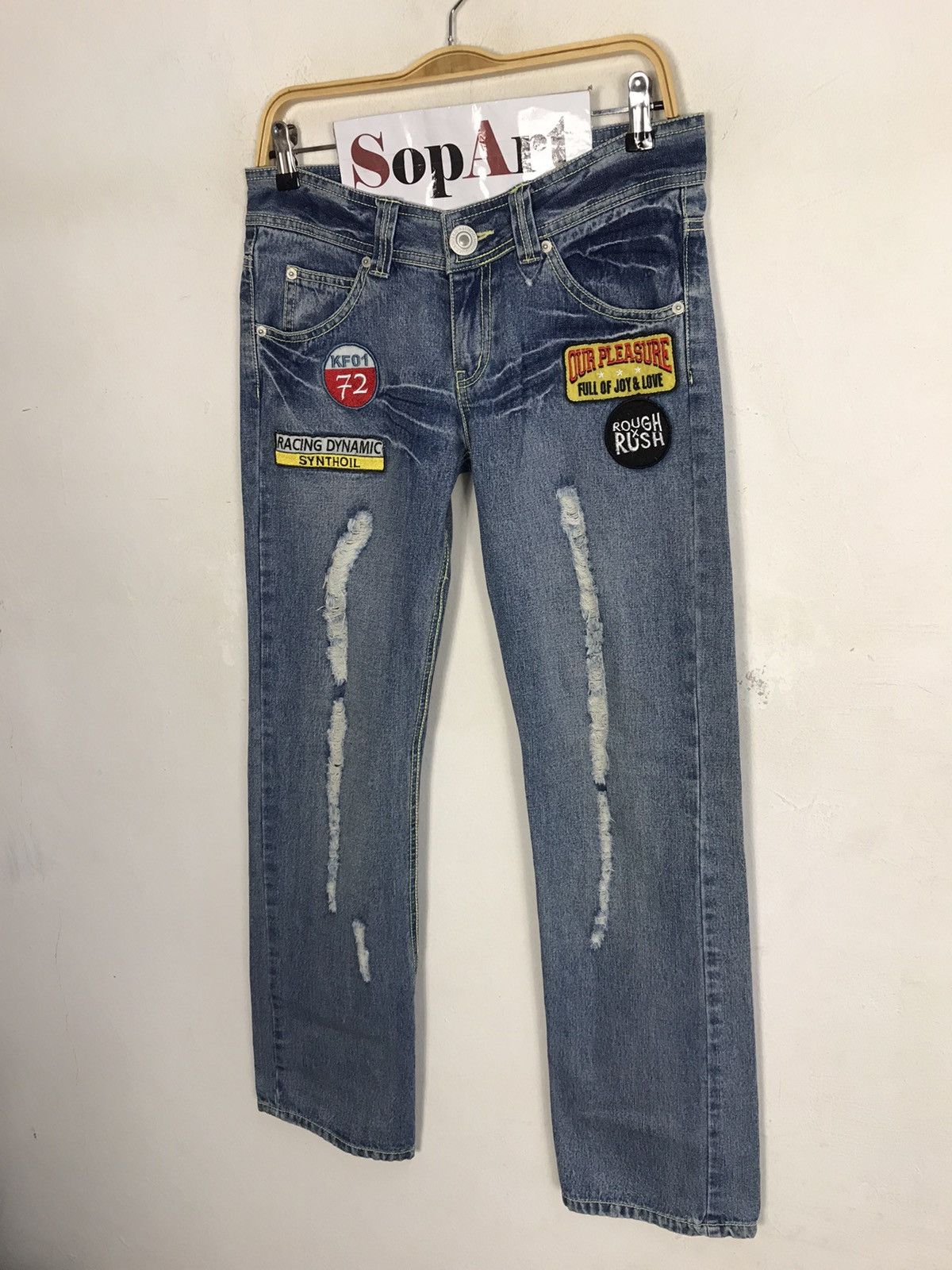 Japanese Brand Vintage Grazie Jeans Distressed Patches Design Size 31" - 4 Thumbnail