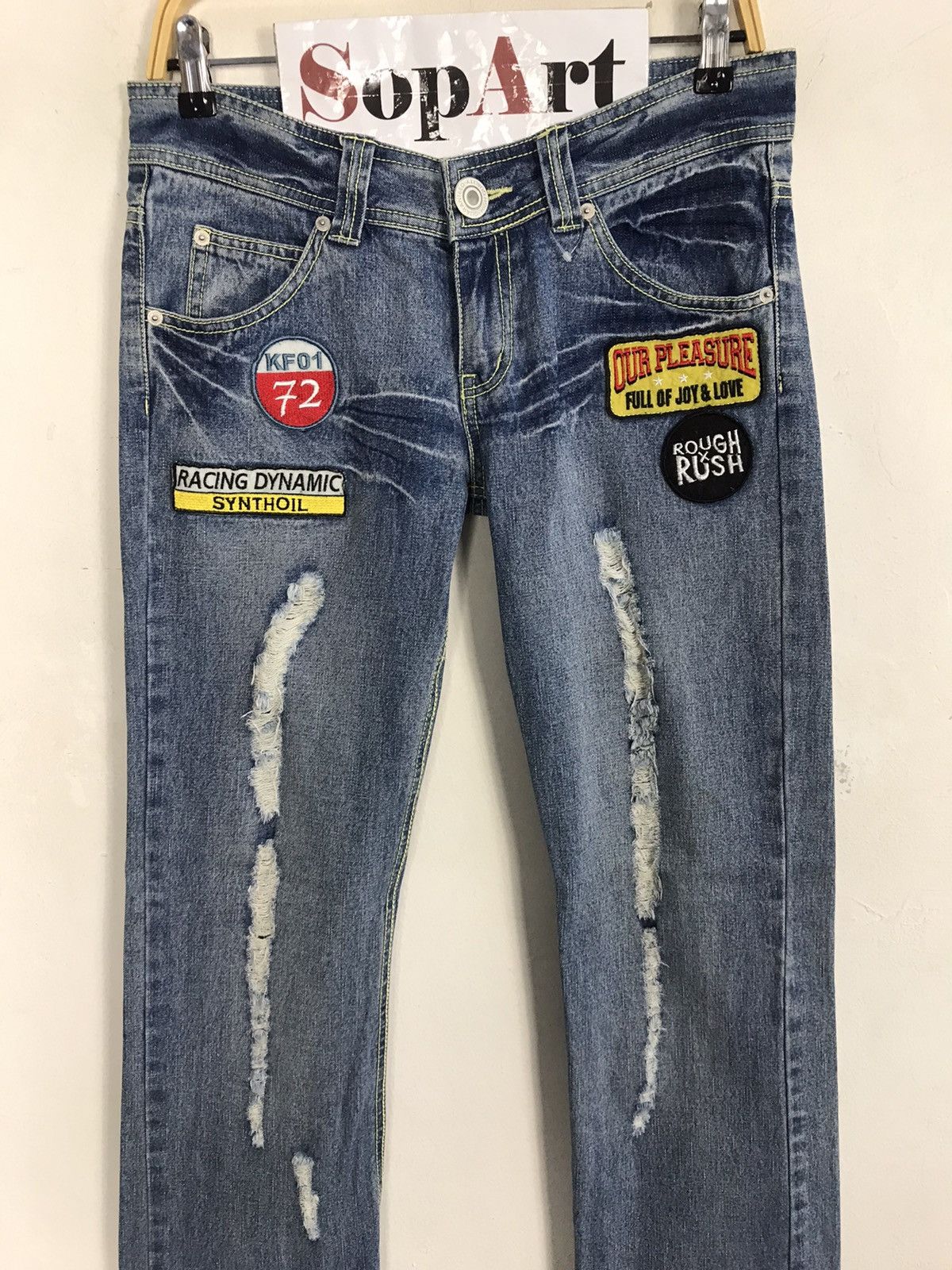 Japanese Brand Vintage Grazie Jeans Distressed Patches Design Size 31" - 3 Thumbnail