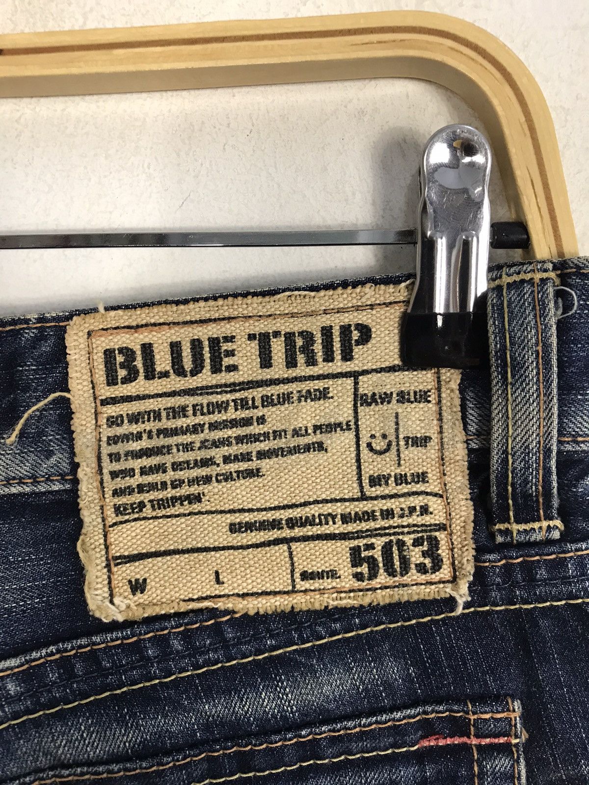 Edwin Vintage Edwin 503 Blue Trip Boocut Jeans Design Size 29" - 12 Thumbnail