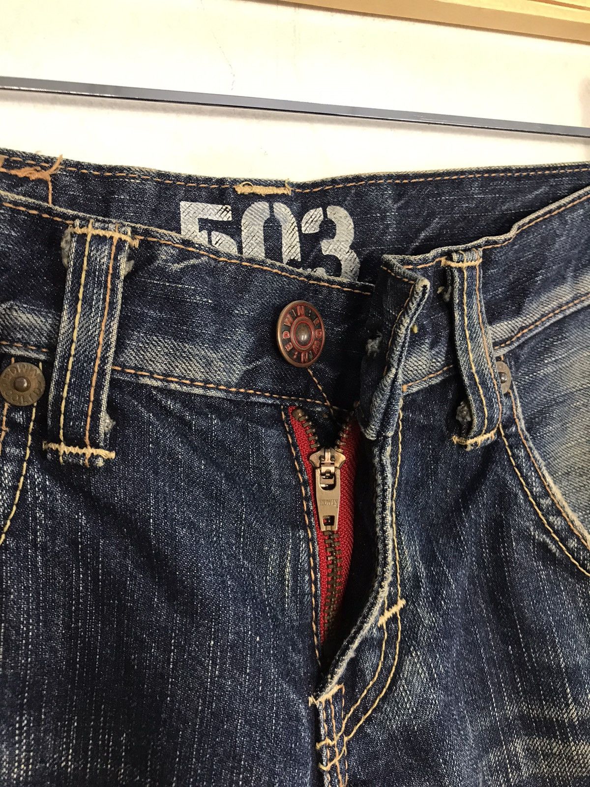 Edwin Vintage Edwin 503 Blue Trip Boocut Jeans Design Size 29" - 8 Thumbnail