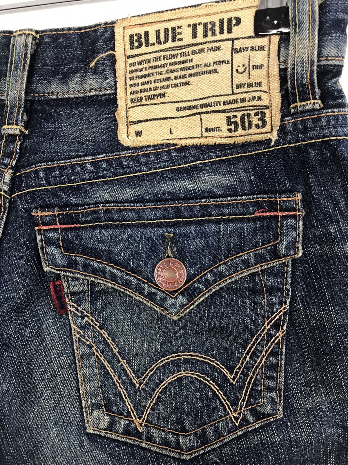 Edwin Vintage Edwin 503 Blue Trip Boocut Jeans Design Size 29" - 10 Thumbnail