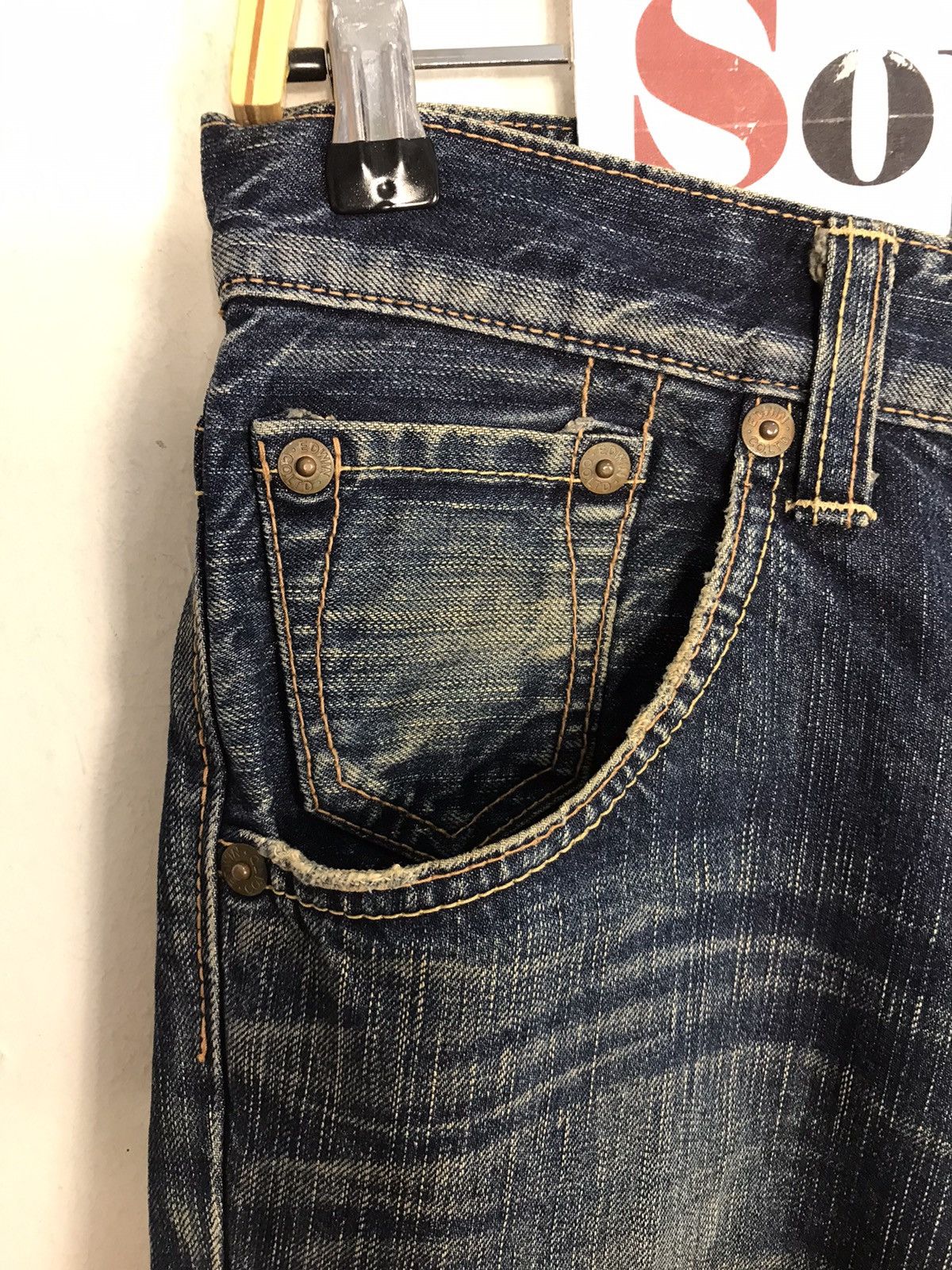 Edwin Vintage Edwin 503 Blue Trip Boocut Jeans Design Size 29" - 7 Thumbnail