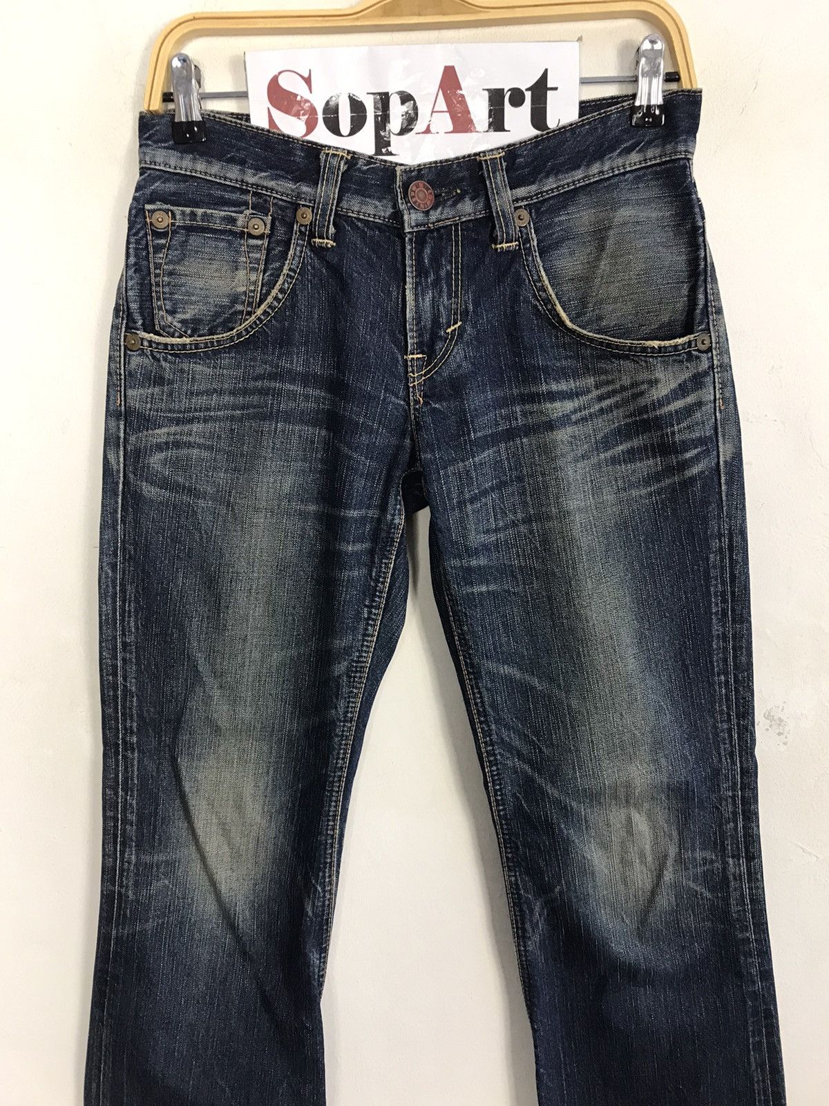 Edwin Vintage Edwin 503 Blue Trip Boocut Jeans Design Size 29" - 3 Thumbnail