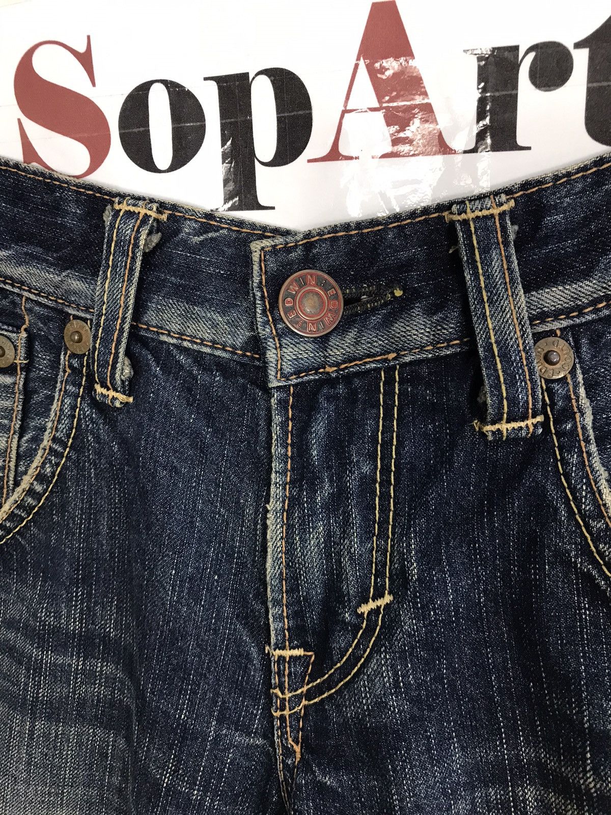 Edwin Vintage Edwin 503 Blue Trip Boocut Jeans Design Size 29" - 6 Thumbnail