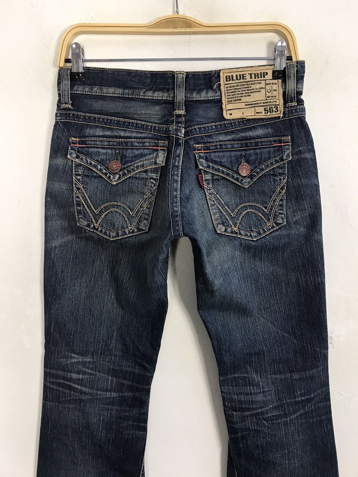 Edwin Vintage Edwin 503 Blue Trip Boocut Jeans Design Size 29" - 9 Thumbnail
