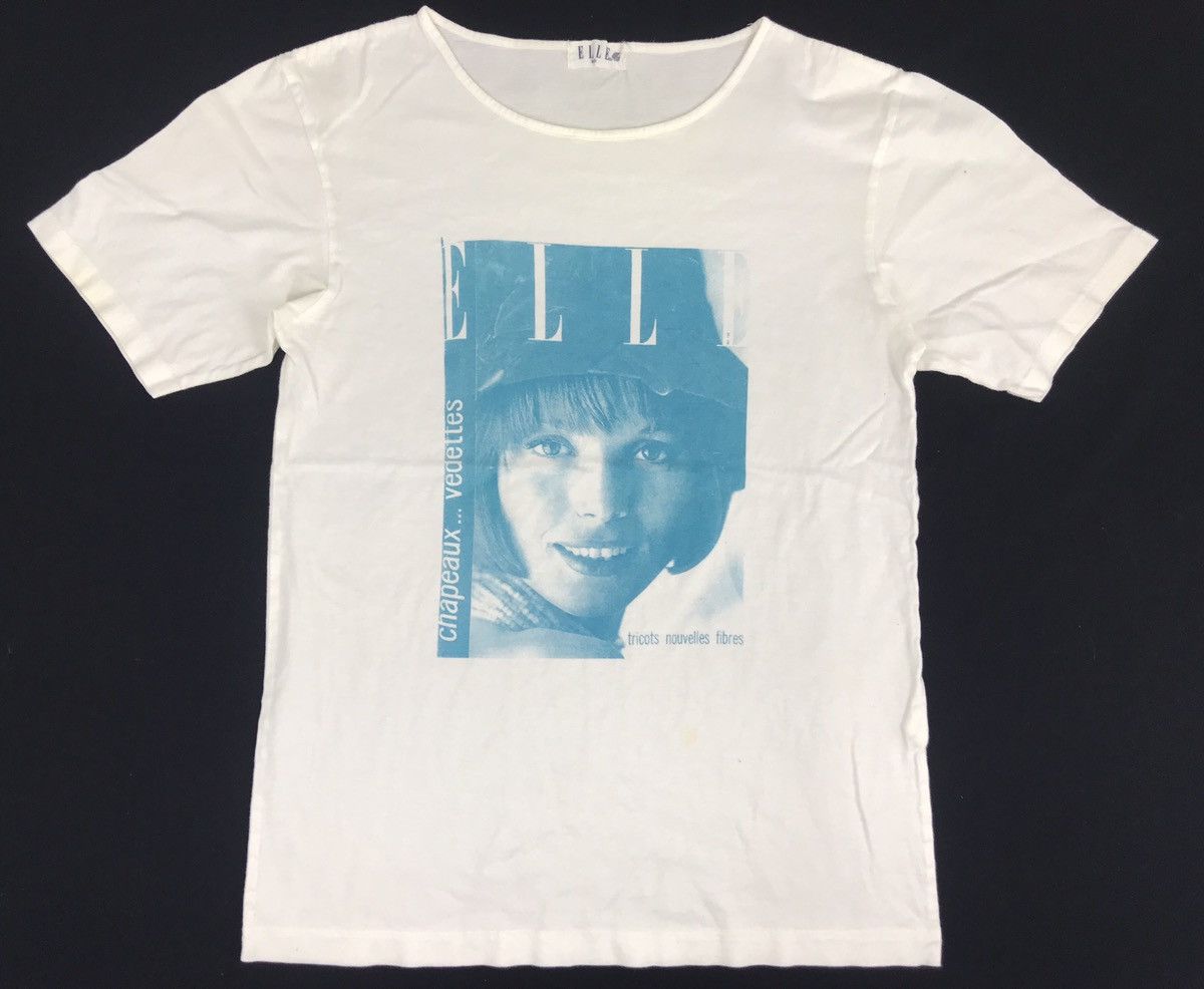 image of Vintage Elle Paris Trikot Nouvelles Fibre Printed Tee T-Shirt in White, Women's (Size Small)