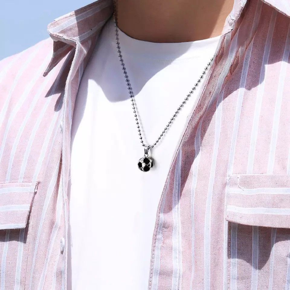Jewelry Cool Stainless Steel Football Necklace Size ONE SIZE - 4 Thumbnail