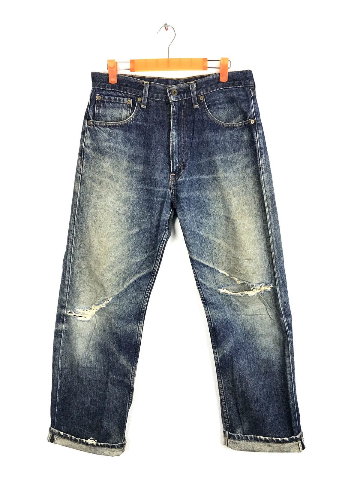 image of Distressed Denim x Levis Vintage Clothing Levi’S 503 Blue Denim Jeans Pant Hype Distressed (Size 30