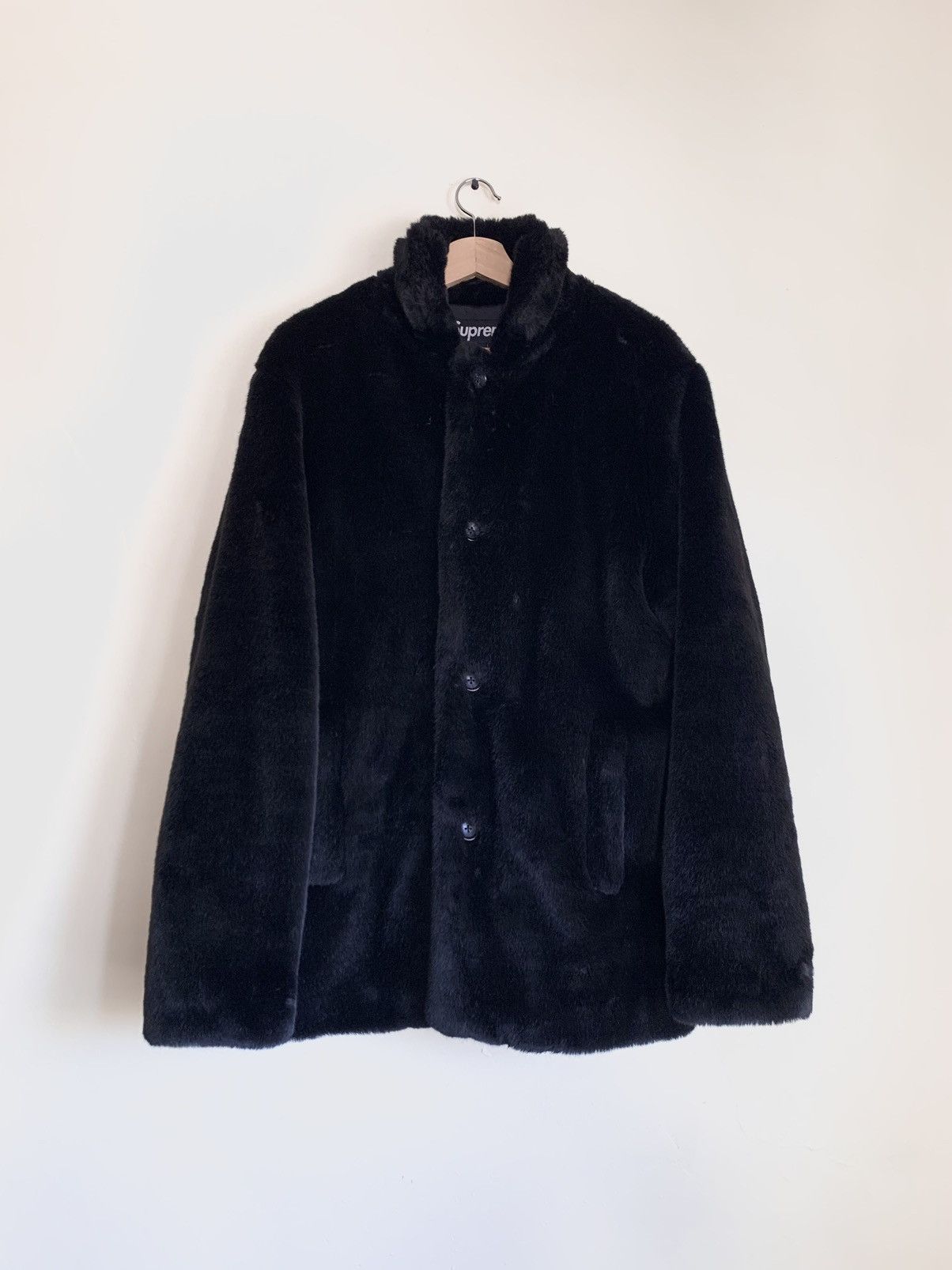 image of Supreme 2015 Faux Fur Trench Coat Jacket in Black, Men's (Size XL)