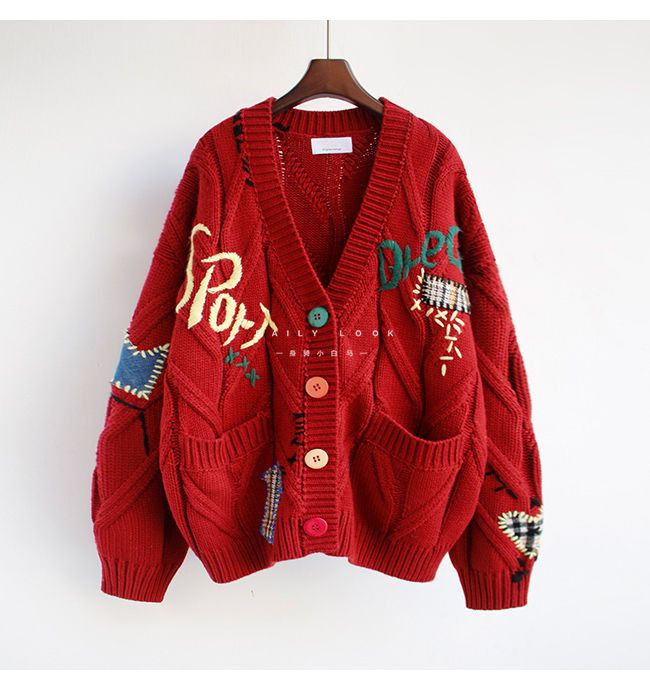 Japanese Brand New Pocket Embroidery Fashion Knit Cardigans Size XXL / US 16-18 / IT 52-54 - 1 Thumbnail