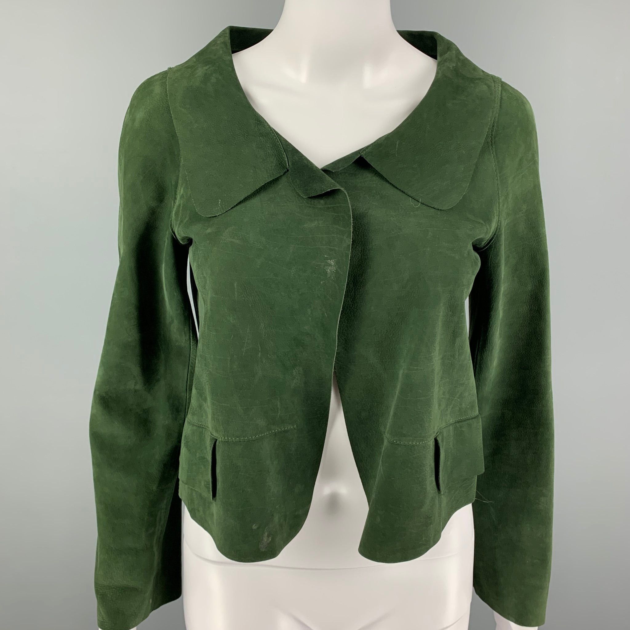 image of Marni Green Suede Buttoned Jacket, Women's (Size Small)