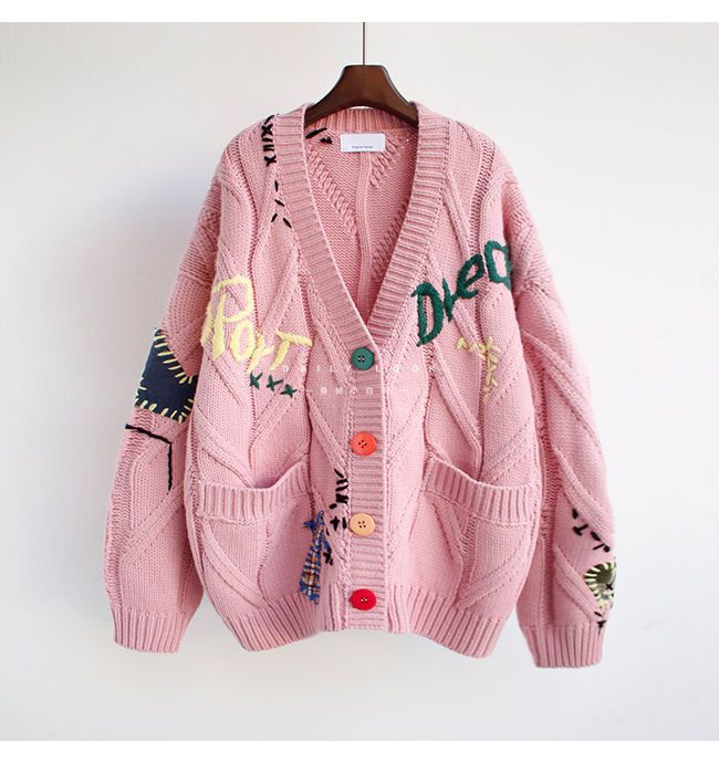 Japanese Brand New Pocket Embroidery Fashion Knit Cardigans Size XXL / US 16-18 / IT 52-54 - 1 Thumbnail