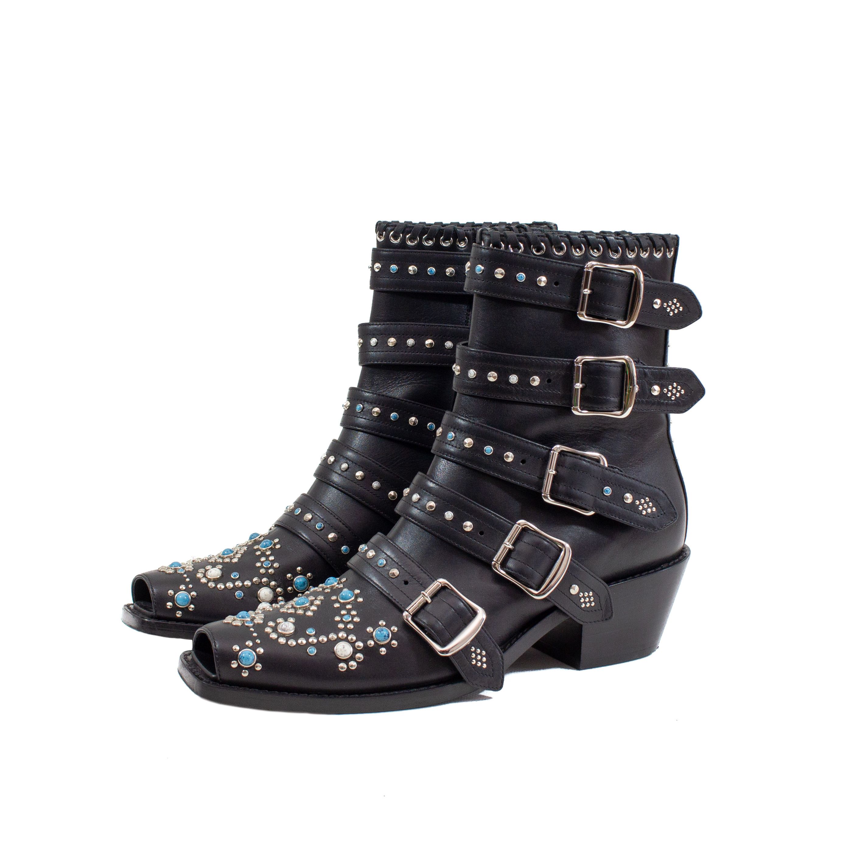 1150$ Burberry Albertina Studded Peep-toe Strap Booties