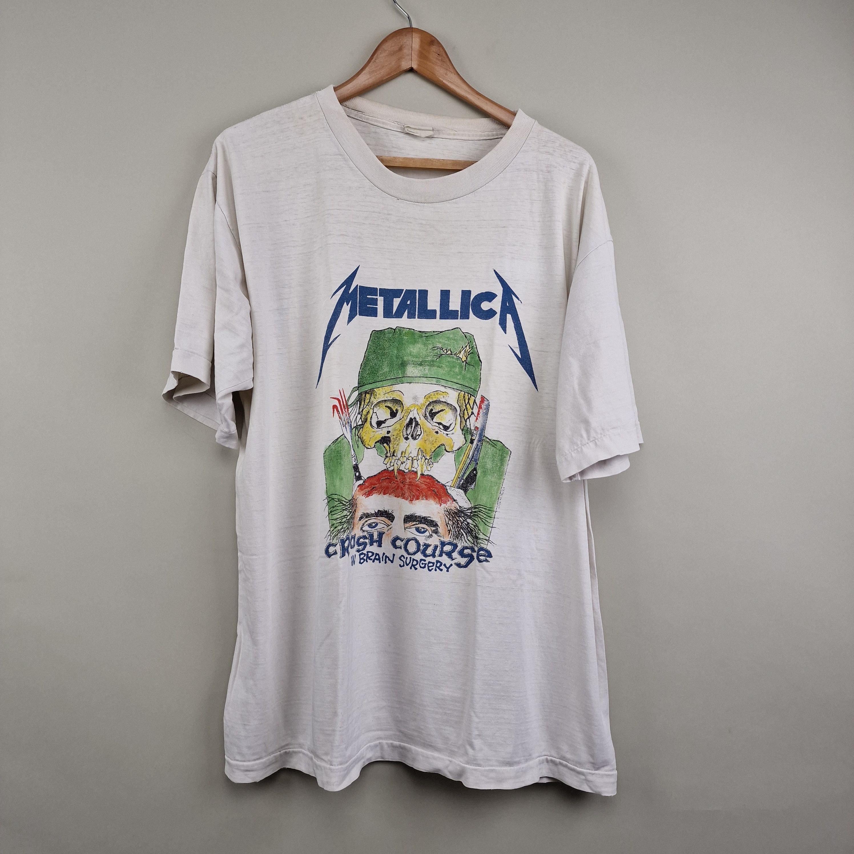 image of Band Tees x Metallica 1987 Metallica Crash Course In Brain Surgery in White, Men's (Size XL)