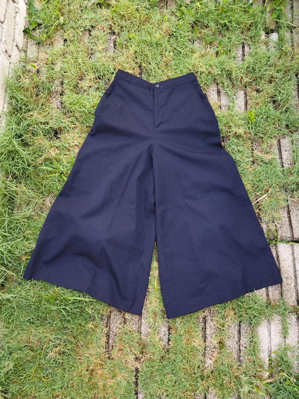 image of Vintage Comme Des Garcons Robe De Chambre Palazzo Pants in Blue Black, Women's (Size 26)
