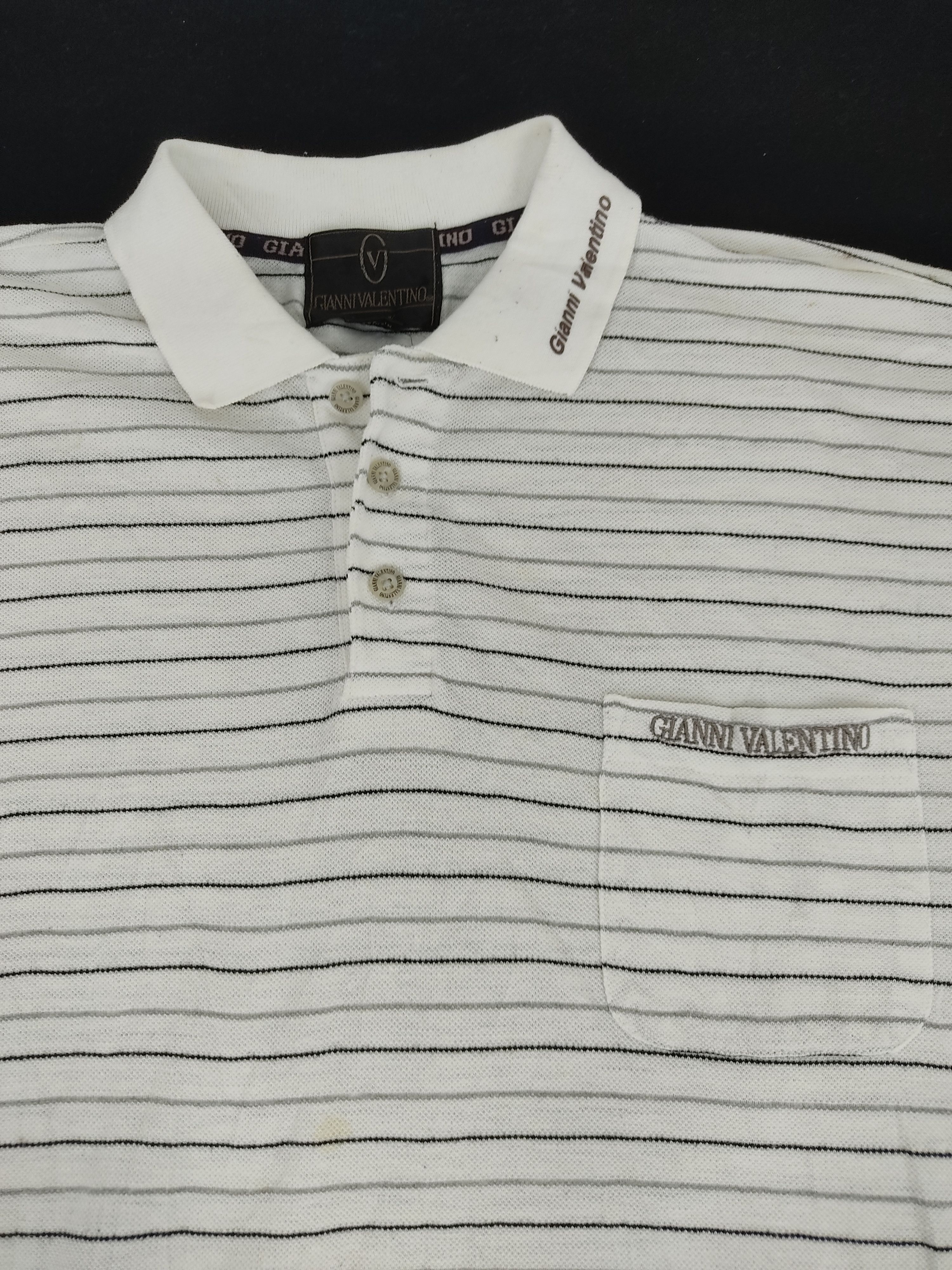 Designer Gianni Valentino Italy Polo Tee T-shirt Striped Design Size US L / EU 52-54 / 3 - 2 Thumbnail