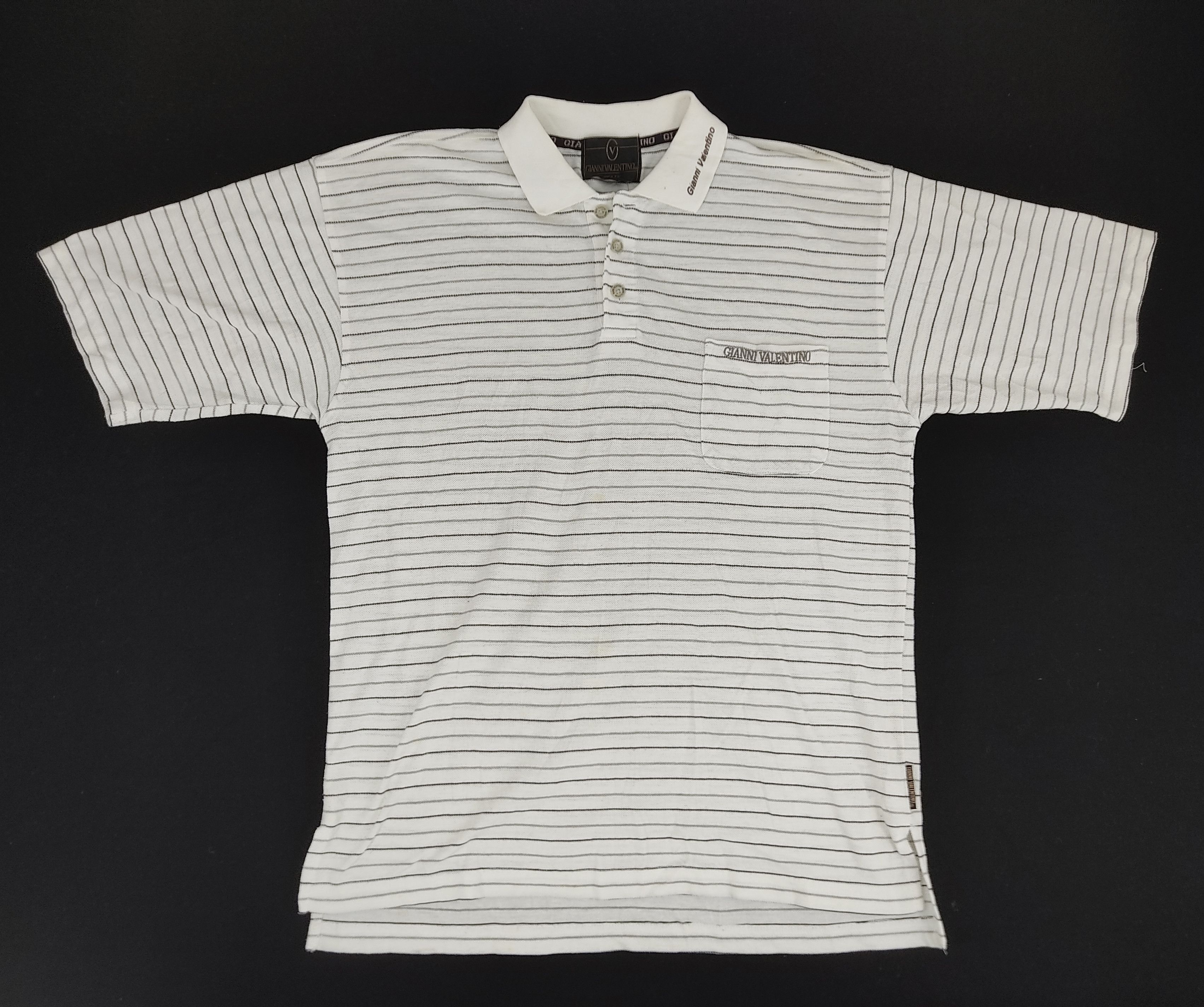 Designer Gianni Valentino Italy Polo Tee T-shirt Striped Design Size US L / EU 52-54 / 3 - 1 Thumbnail