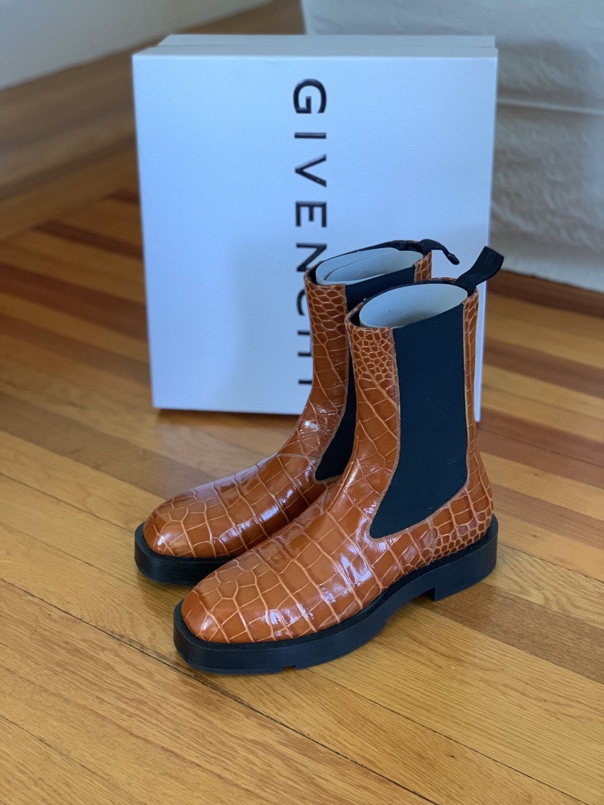 Givenchy Brown Crocodile Print Leather Boots Size US 9 / EU 42 - 1 Thumbnail