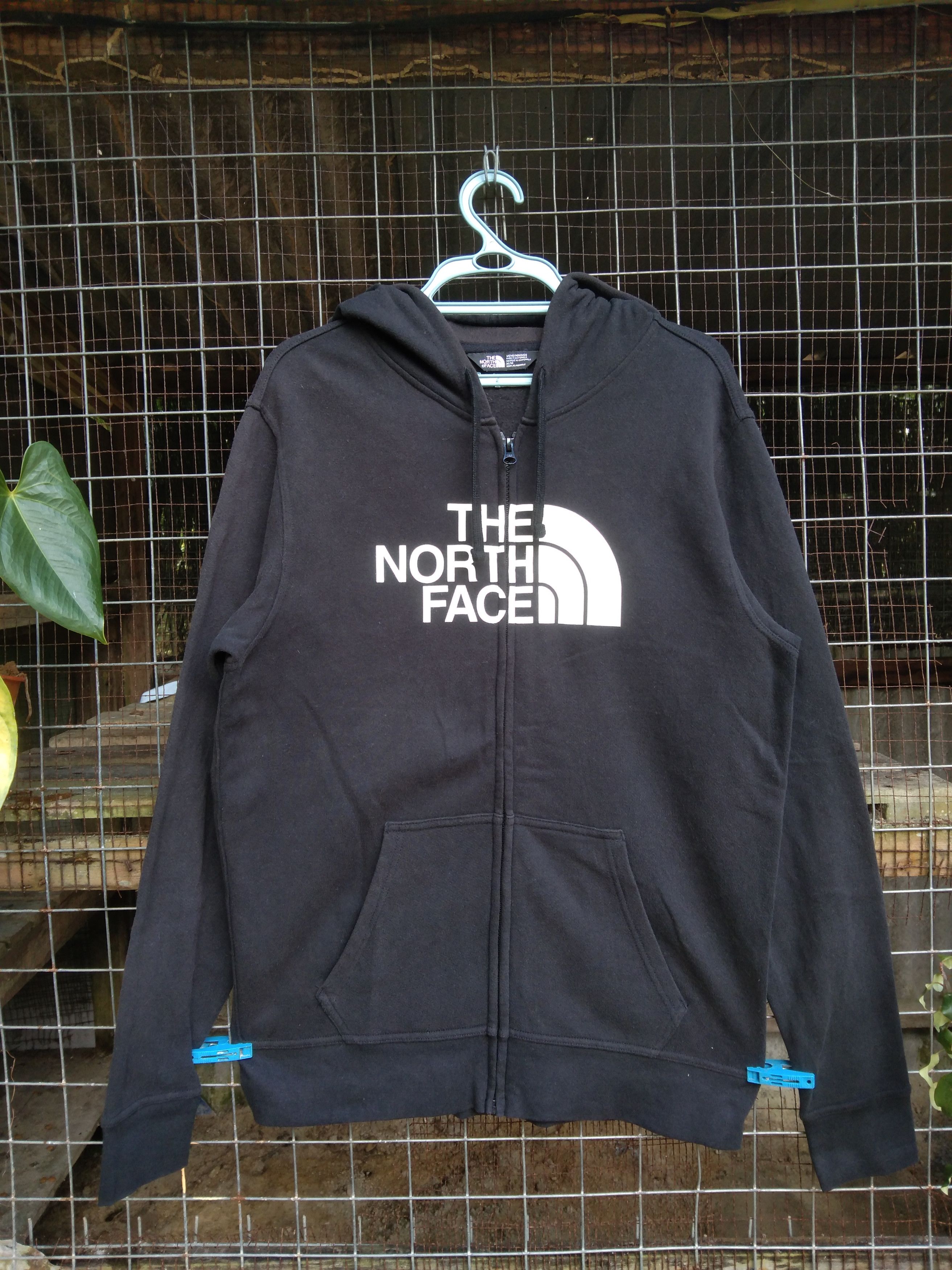 image of Vintage The North Face Men's Hoodie in Faded Black (Size Medium)